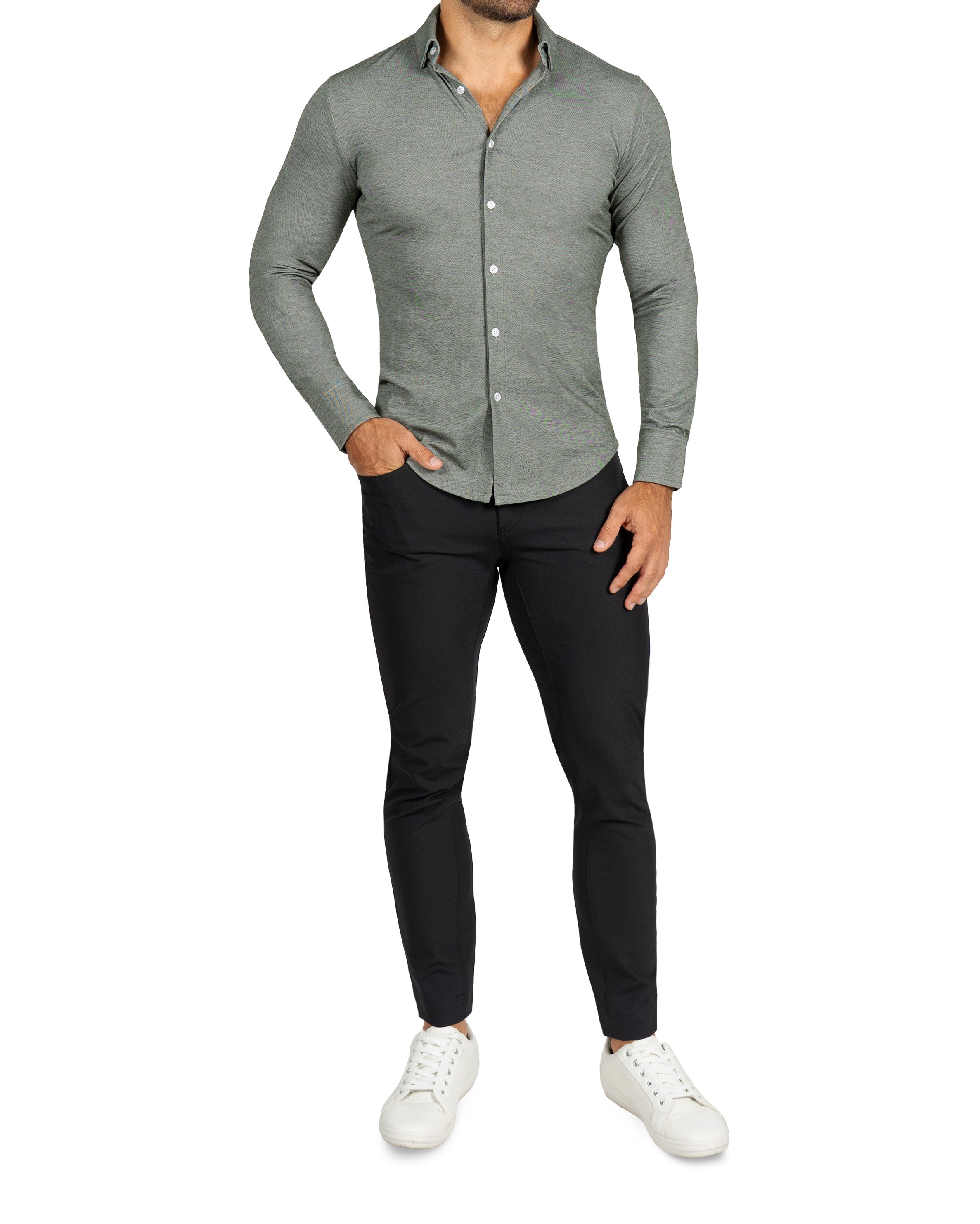 "The Grover" Olive Pique Button Down