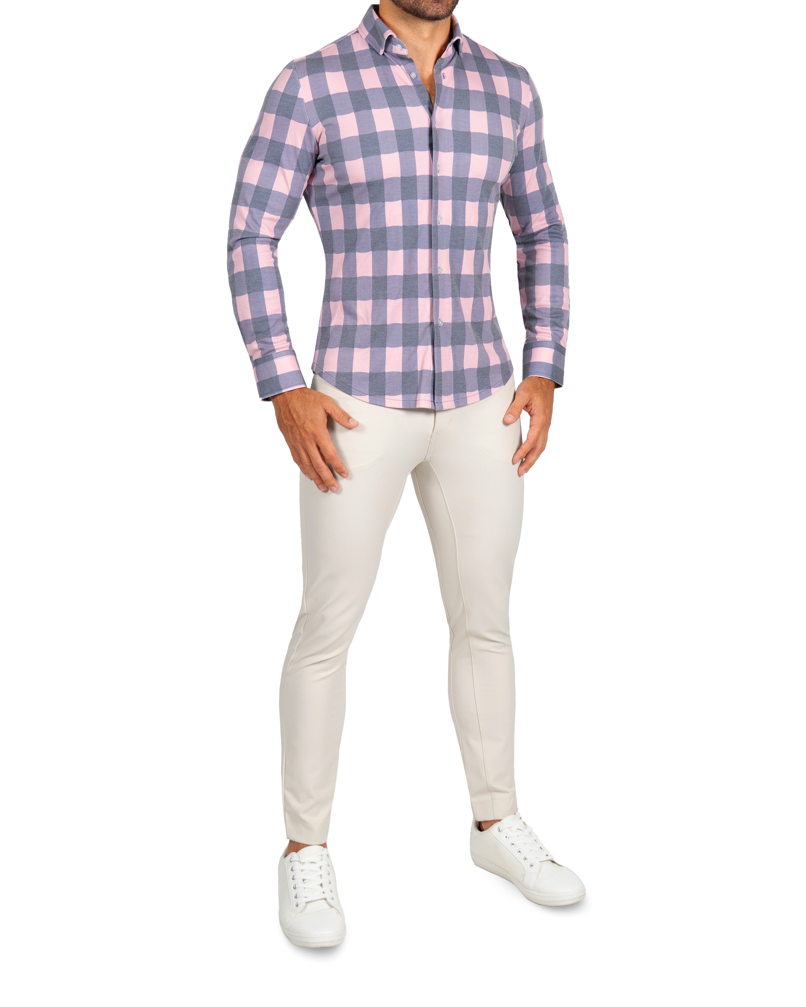 "The Summers" Pink & Navy Check Button Down