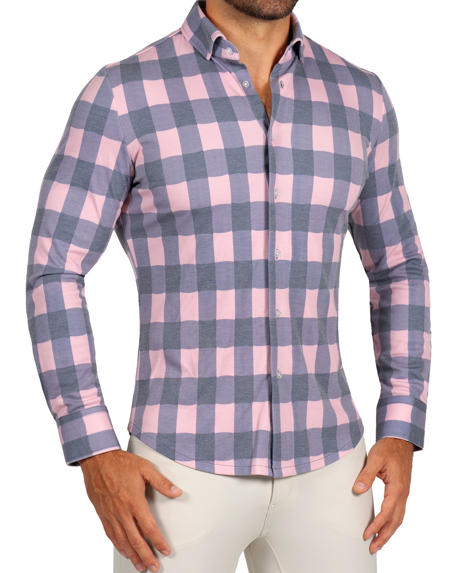 "The Summers" Pink & Navy Check Button Down