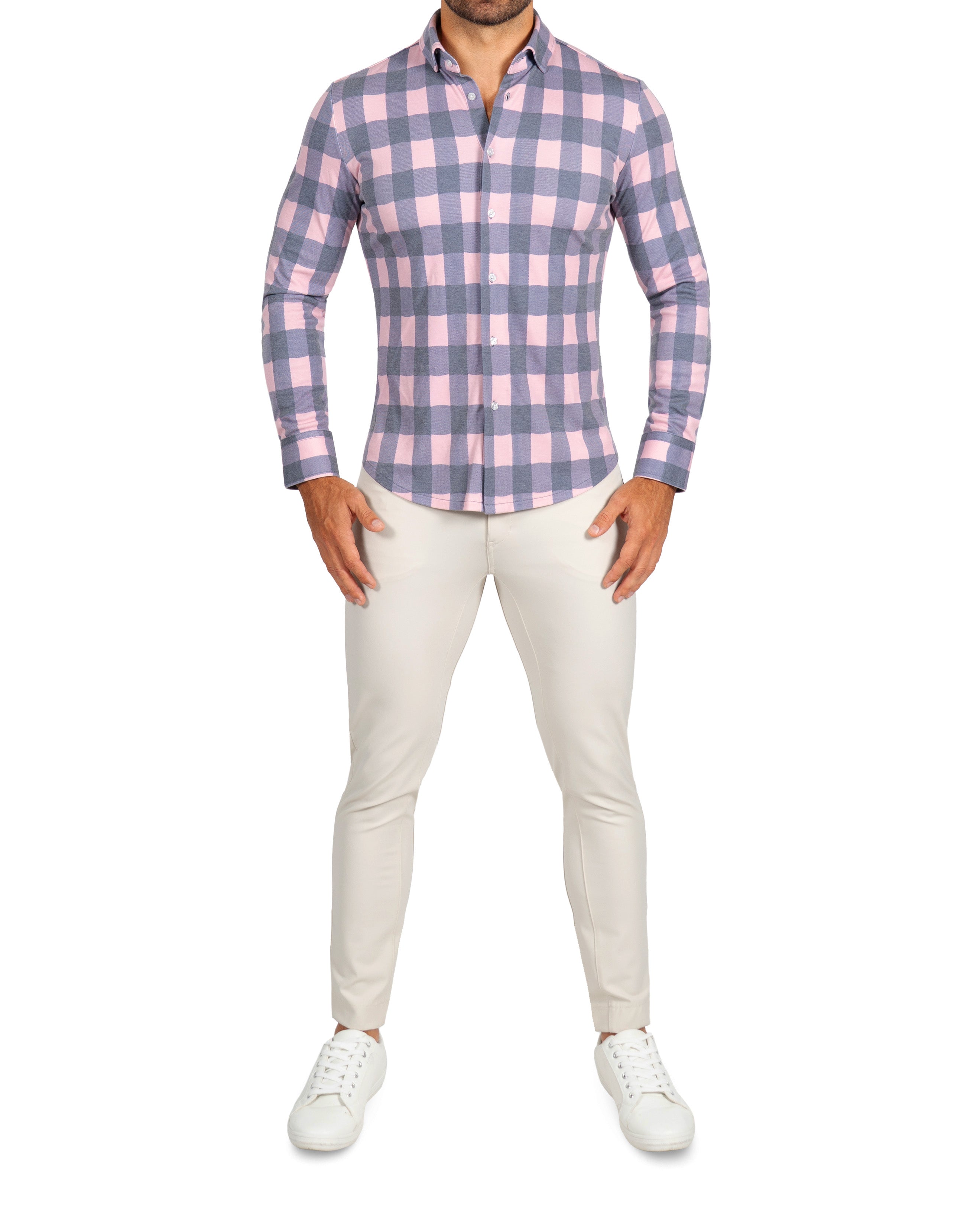 "The Summers" Pink & Navy Check Button Down