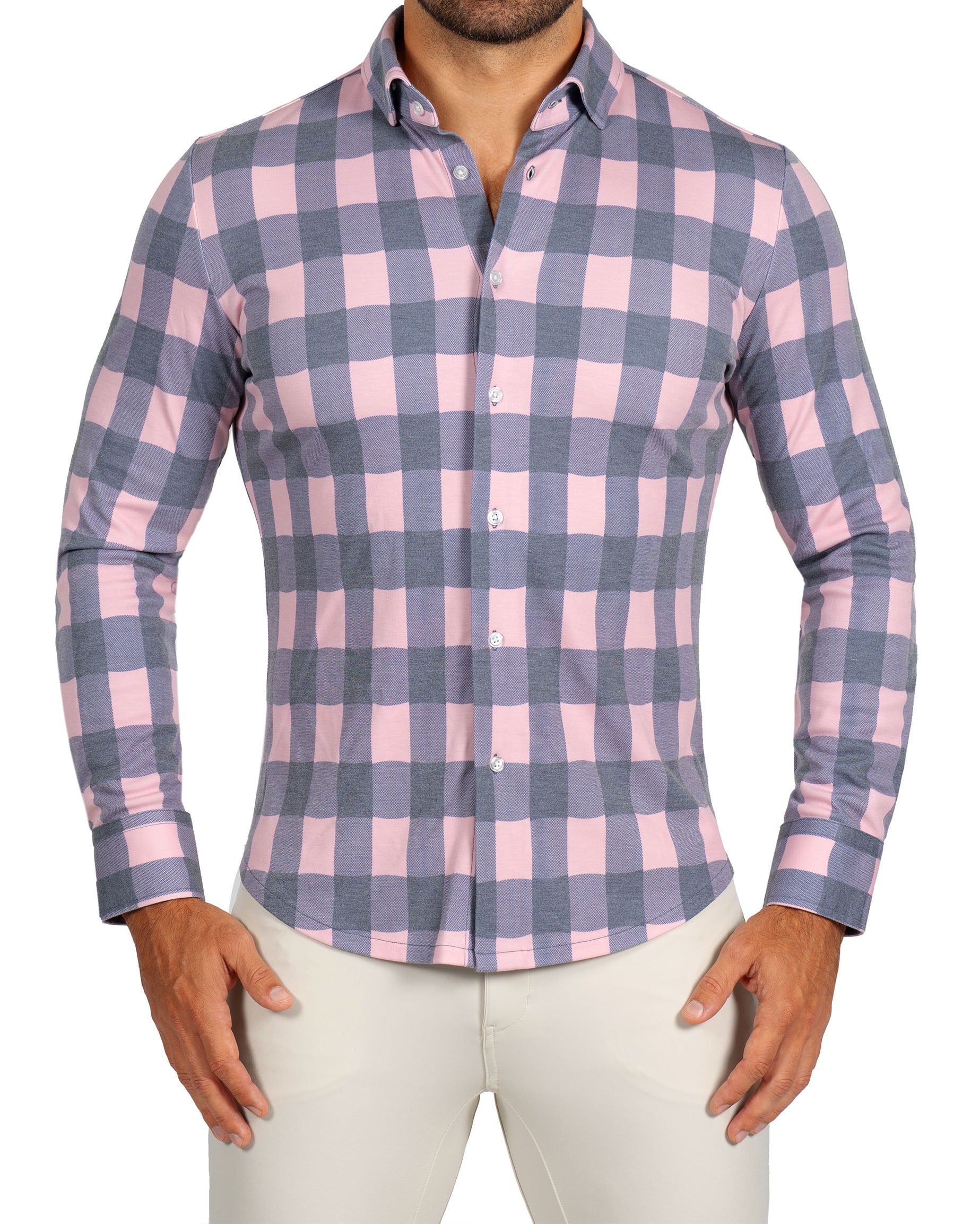 "The Summers" Pink & Navy Check Button Down