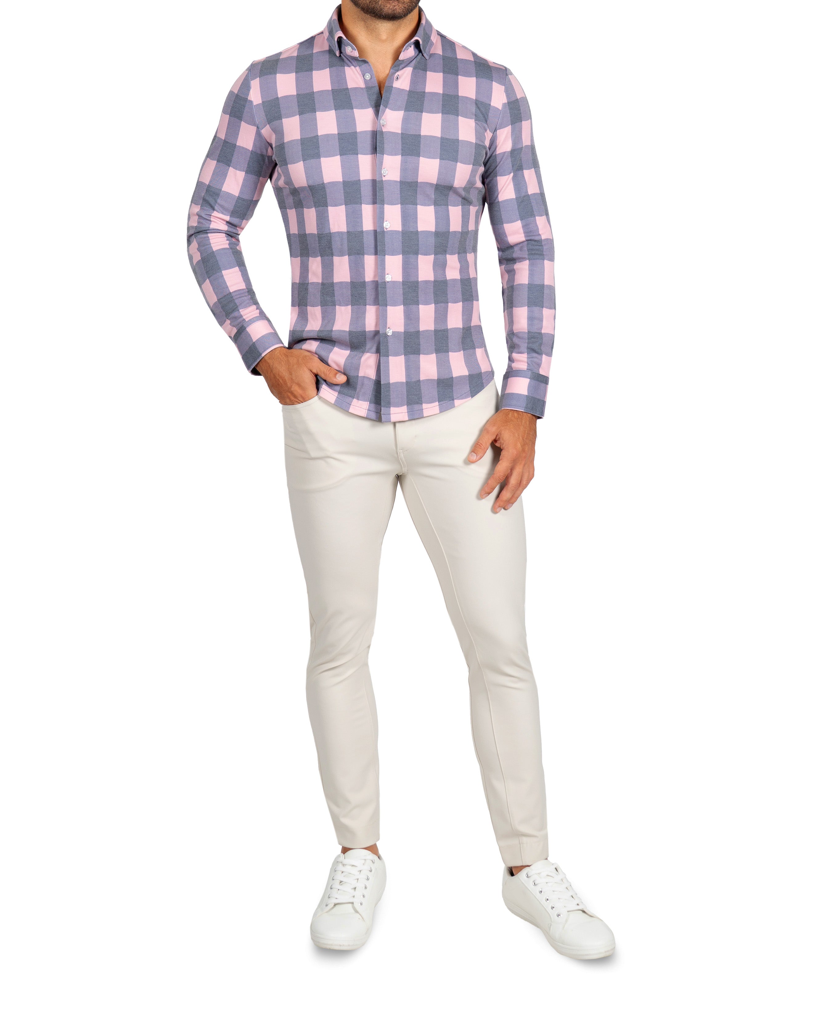"The Summers" Pink & Navy Check Button Down