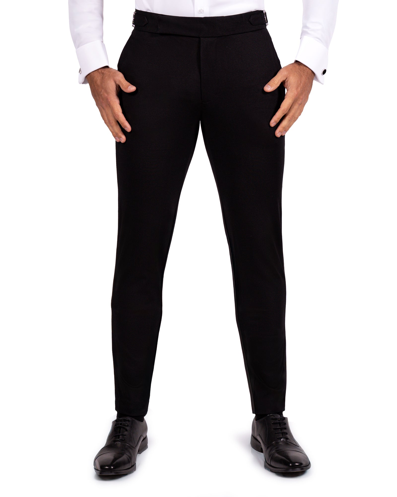 Athletic Fit Stretch Flat Front Tuxedo Pants - Black