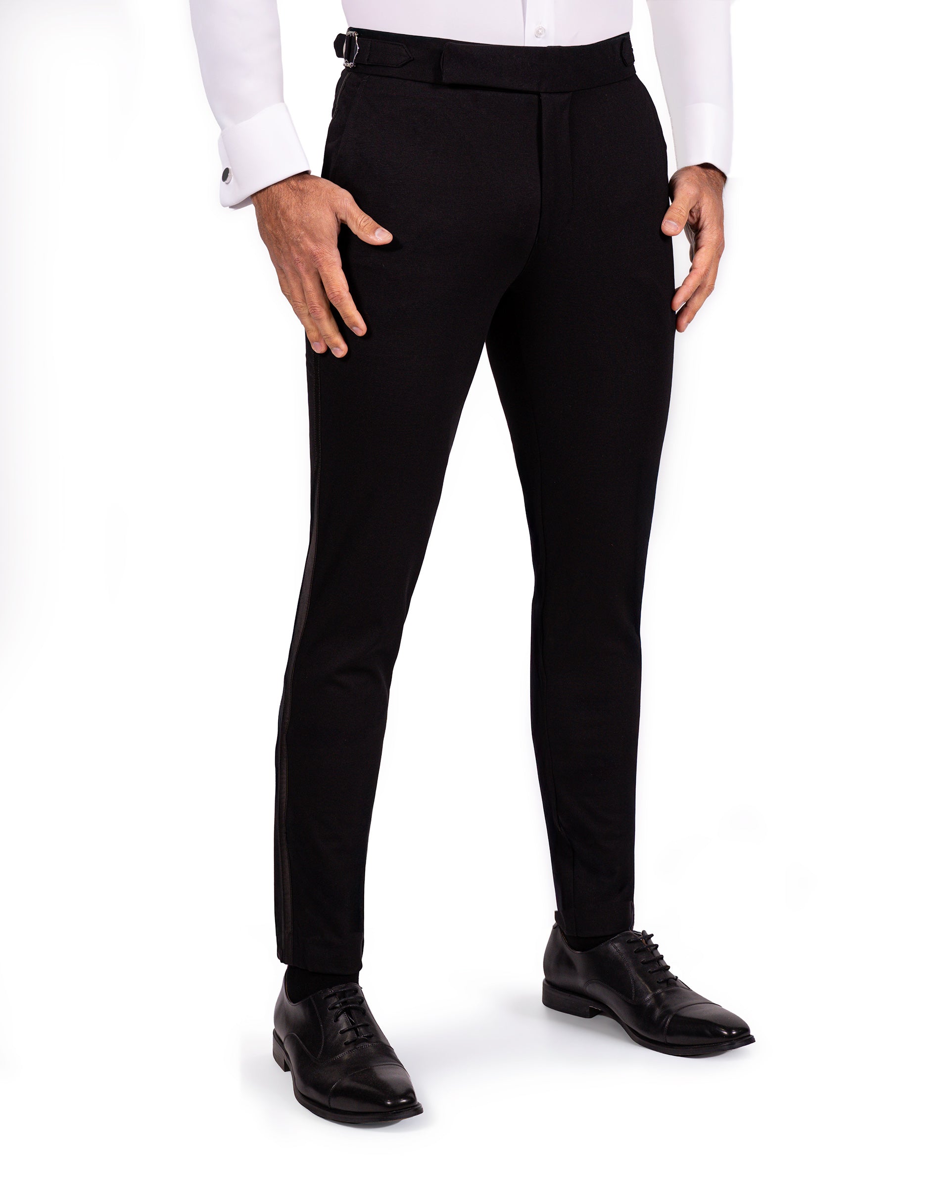 Athletic Fit Stretch Flat Front Tuxedo Pants - Black