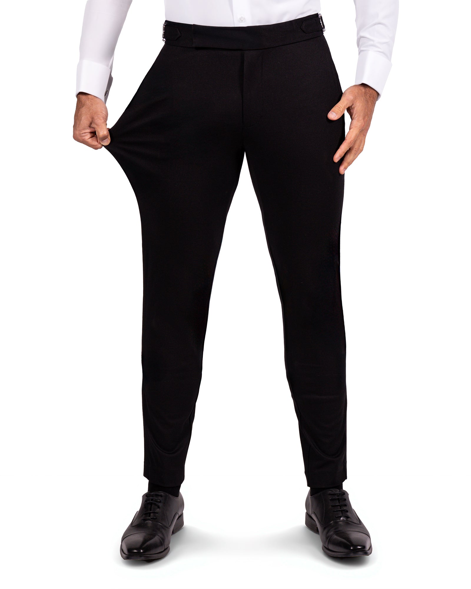 Athletic Fit Stretch Flat Front Tuxedo Pants - Black