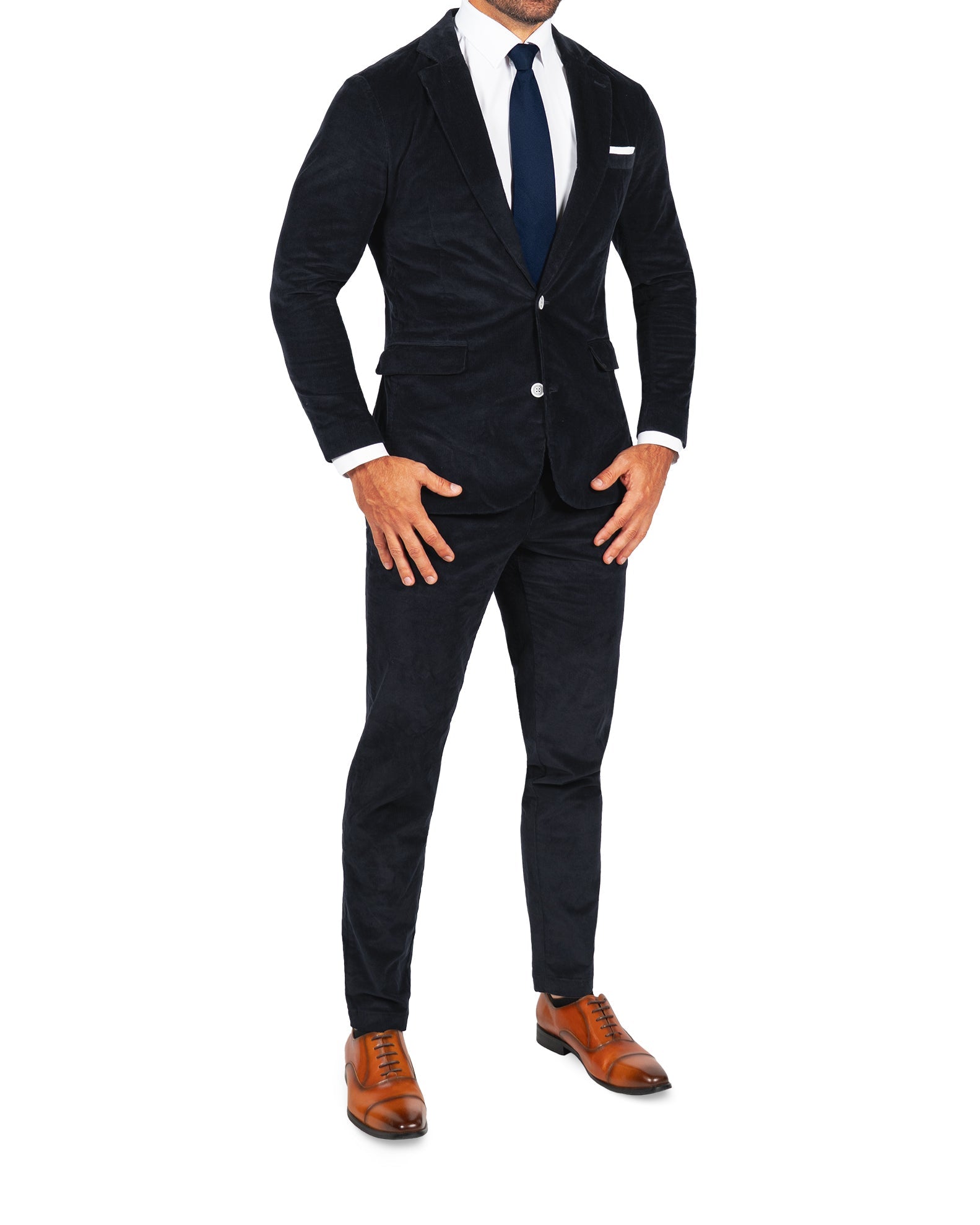 Corduroy Flat Front Waistband Pant - Dark Navy