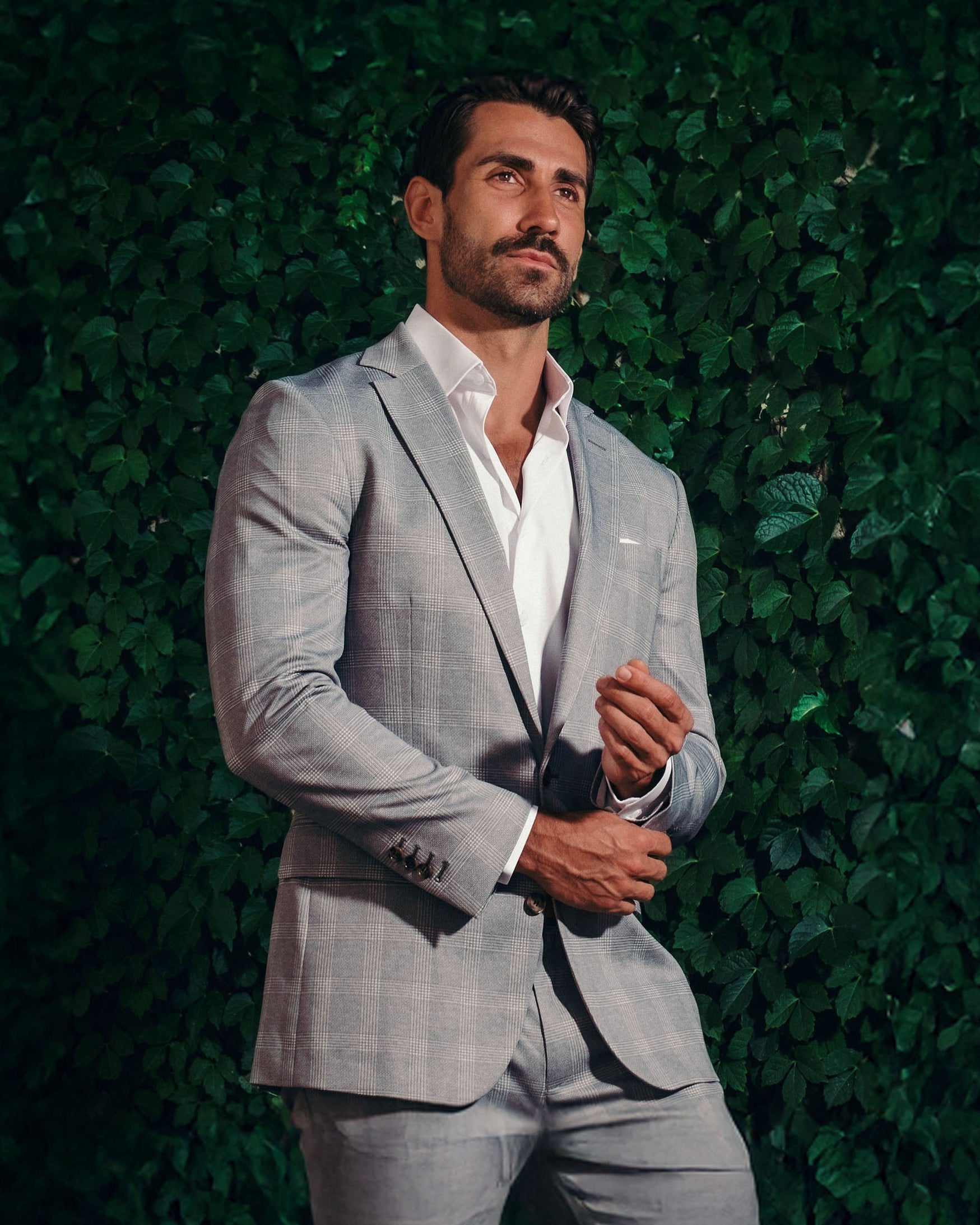 Athletic Fit Stretch Blazer - Ash Grey with White Plaid