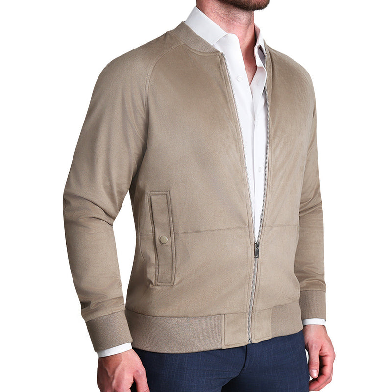 Suede Stretch Bomber - Tan