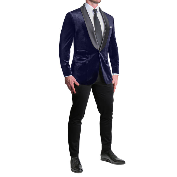 Navy blue outlet velvet tuxedo jacket