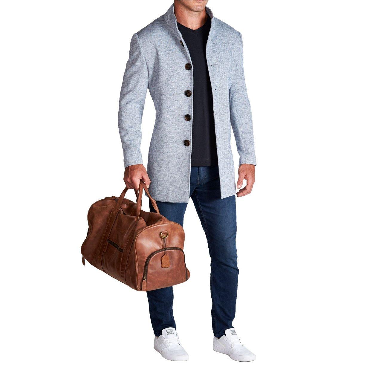 Light Blue Herringbone Overcoat