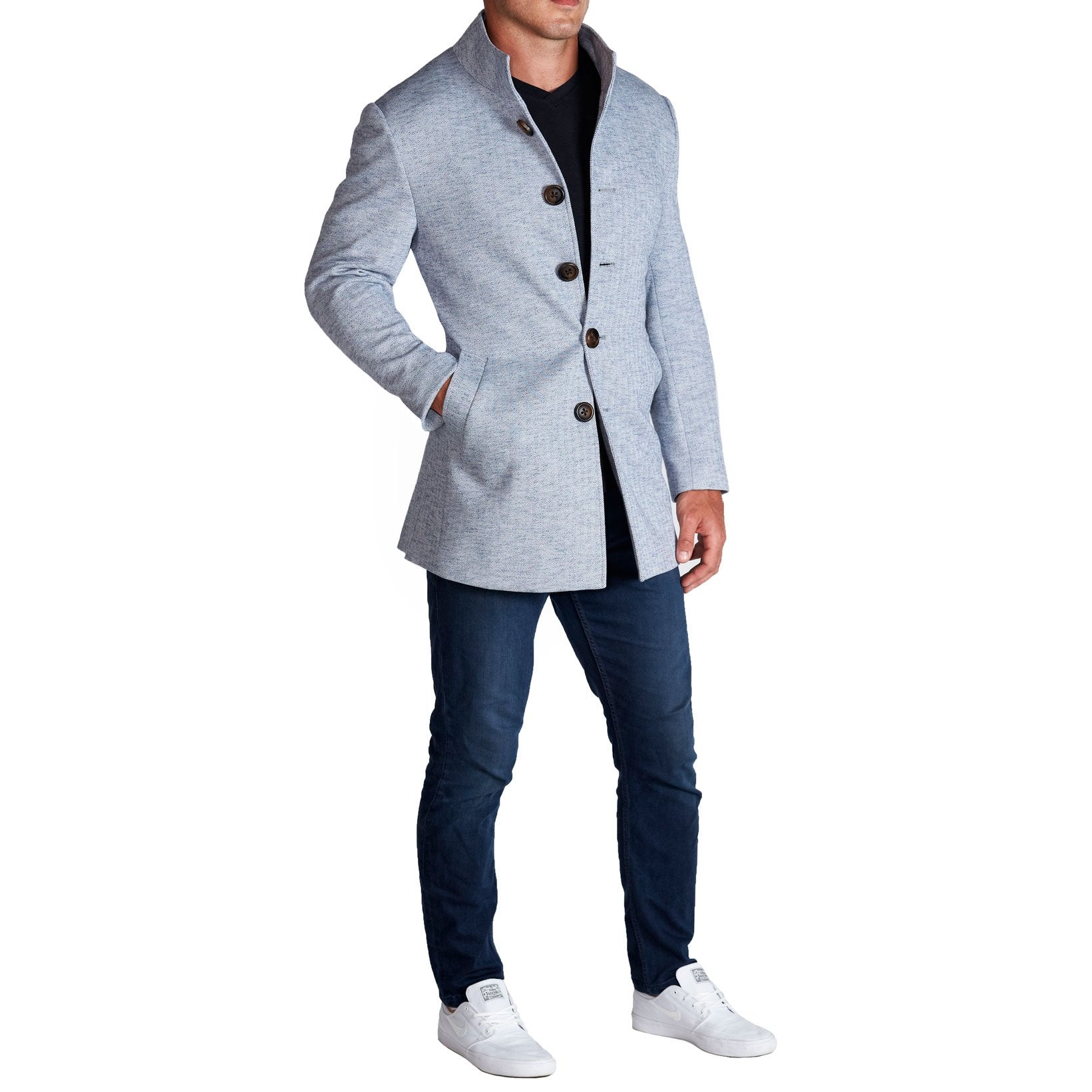 Light Blue Herringbone Overcoat