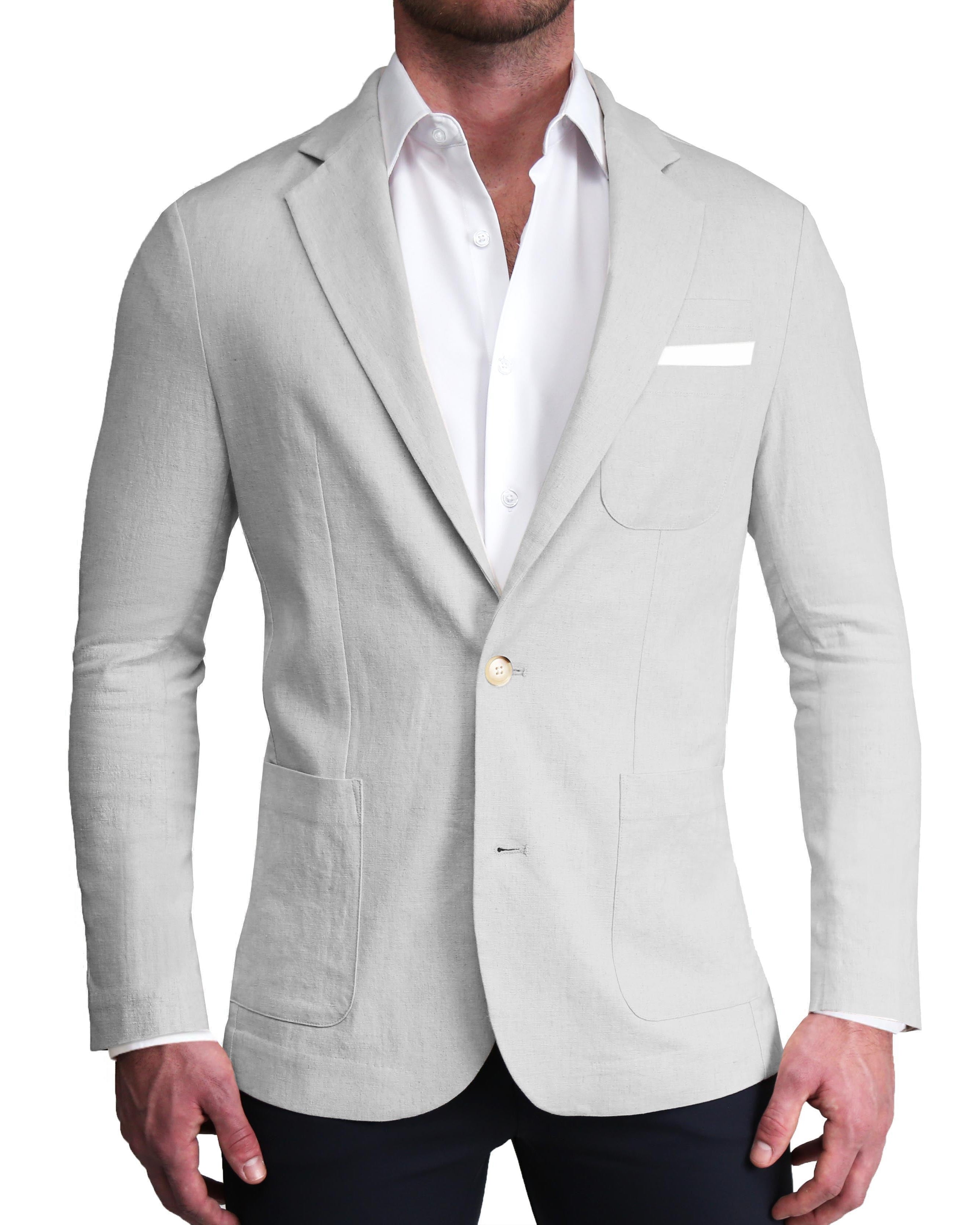 Unstructured Linen Blazer - Light Grey