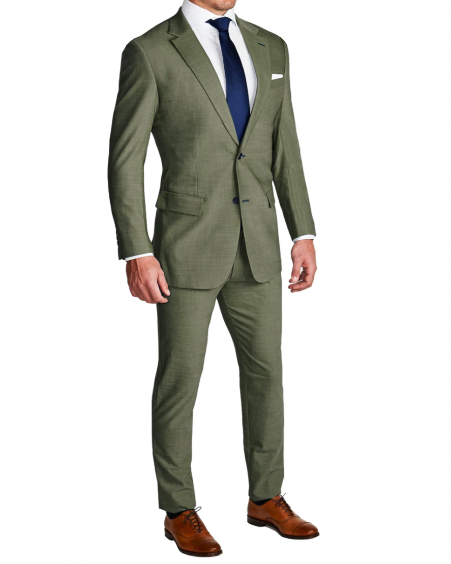 Athletic Fit Stretch Suit - Heathered Forest Green