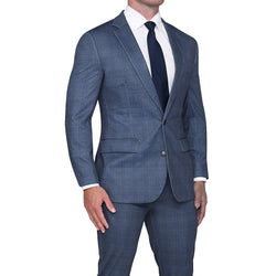 Athletic Fit Stretch Suit - Steel Blue and Black Micro Windowpane