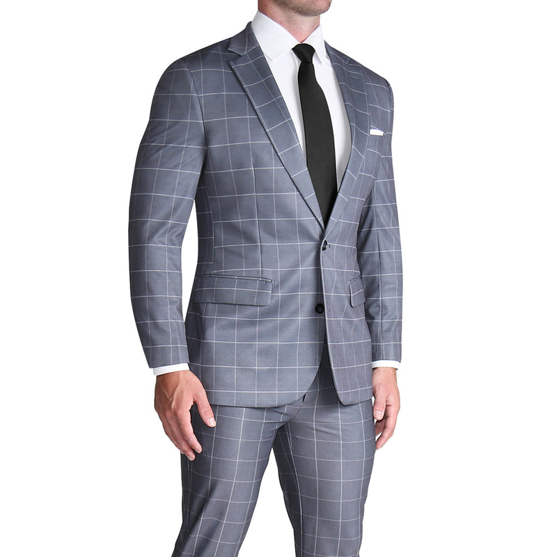 Athletic Fit Stretch Suit - Grey and White Big Windowpane