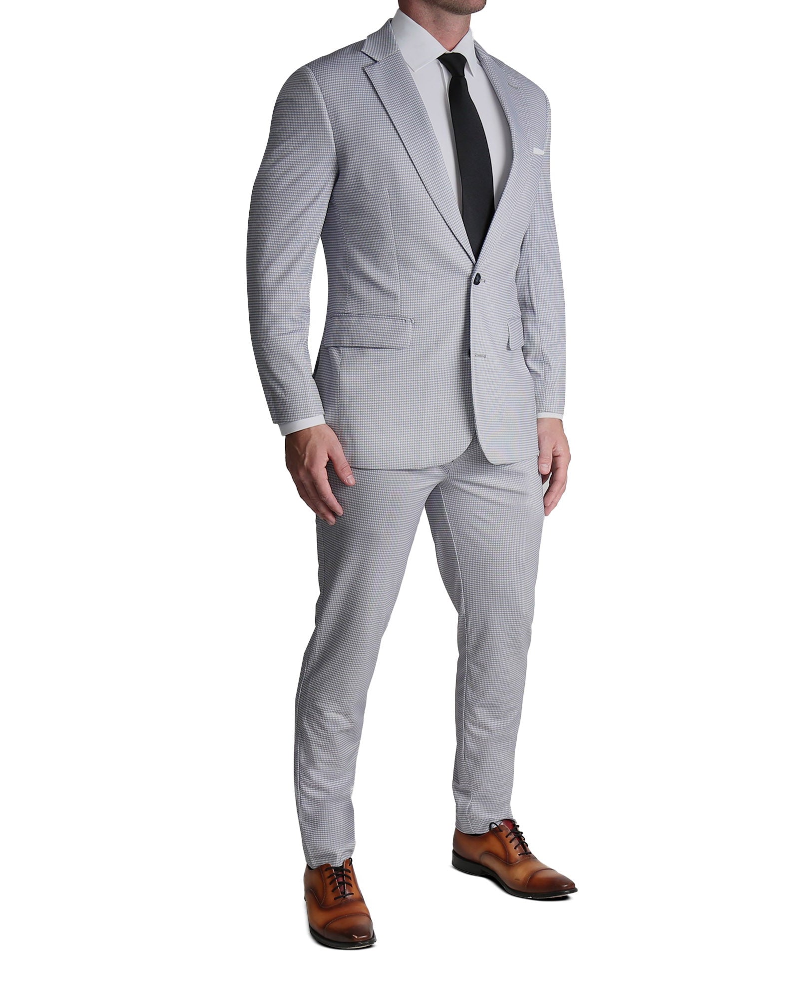 Athletic Fit Stretch Suit - Grey Houndstooth Microcheck