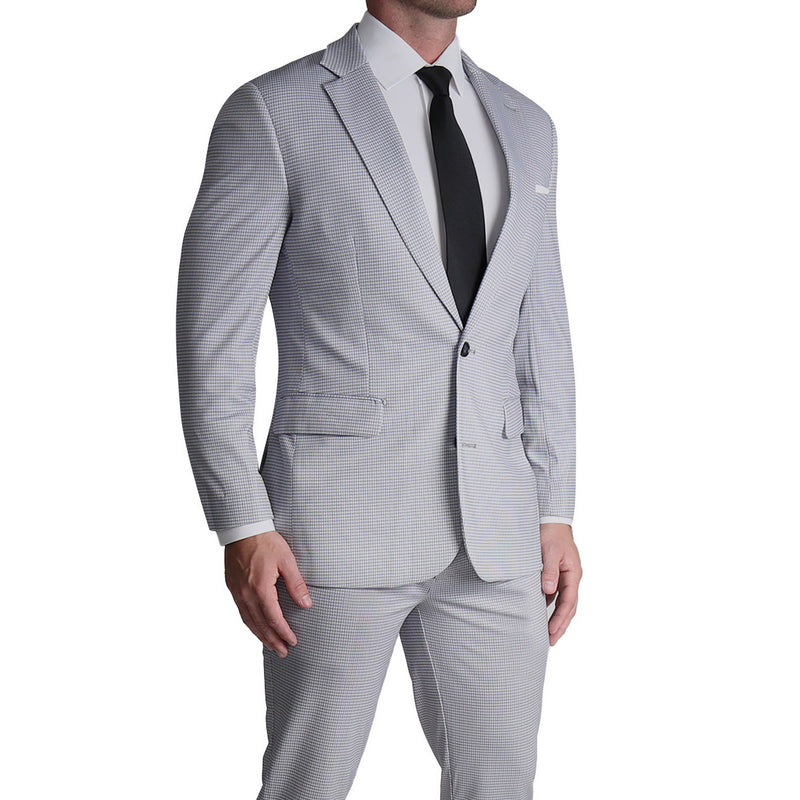 Athletic Fit Stretch Suit - Grey Houndstooth Microcheck