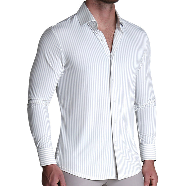 "The Aaria" Sport Shirt - Light Grey Bengal Stripe