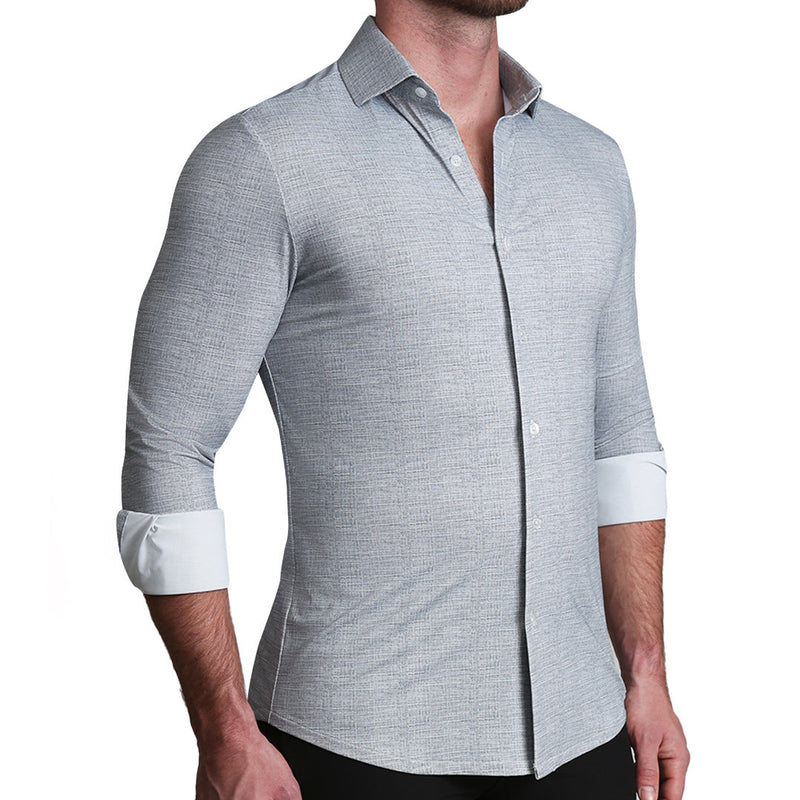 "The Rolo" Sport Shirt - Light Grey Printed Linen