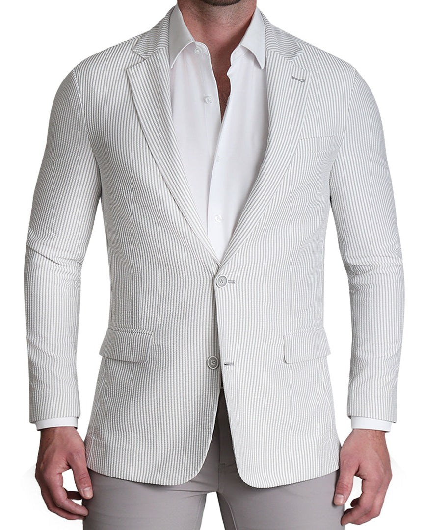 Athletic Fit Stretch Blazer - Grey Seersucker