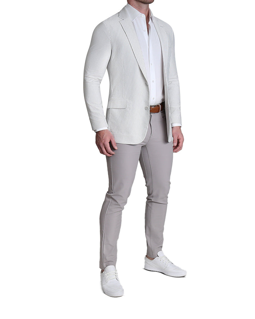 Athletic Fit Stretch Blazer - Grey Seersucker