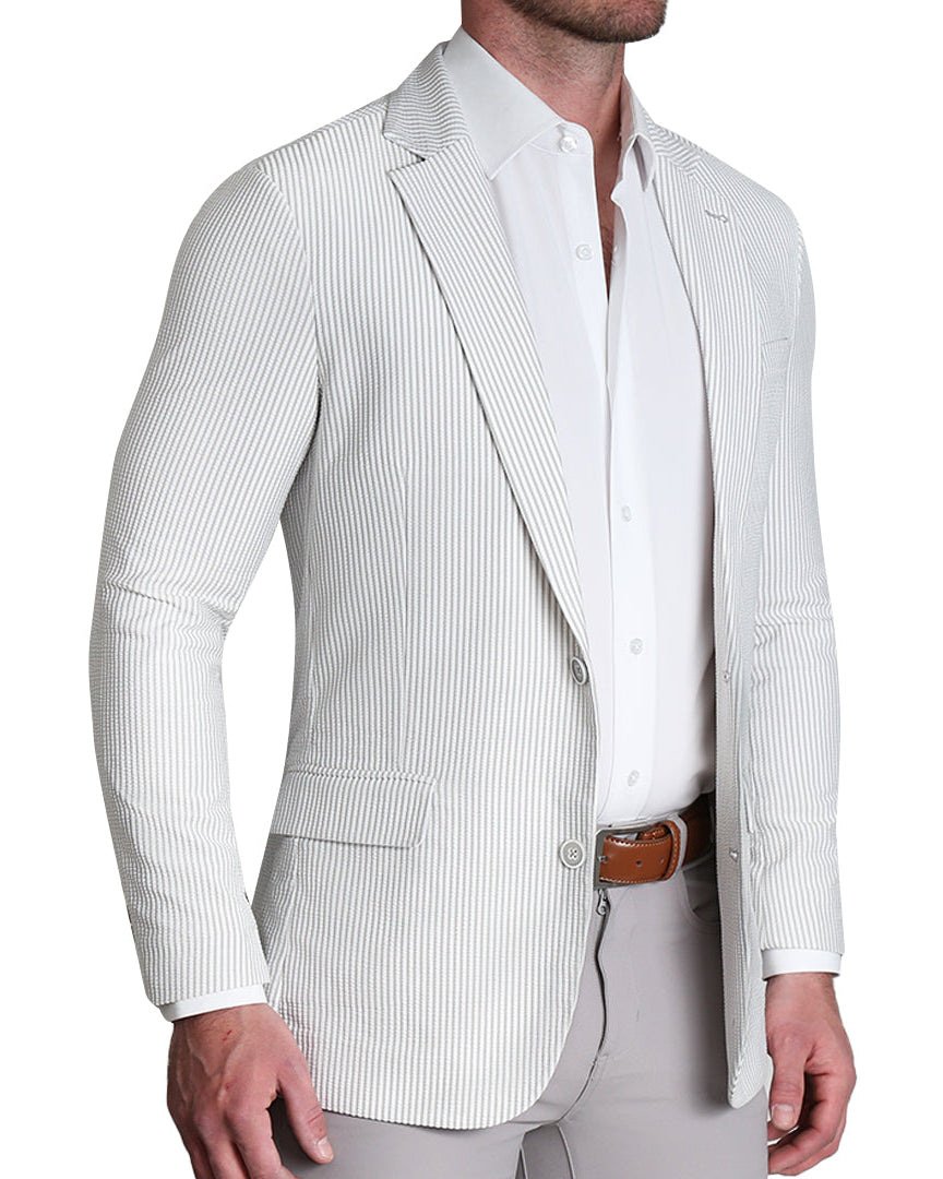 Athletic Fit Stretch Blazer - Grey Seersucker