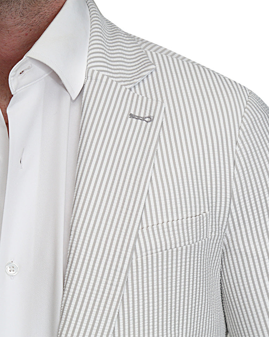 Athletic Fit Stretch Blazer - Grey Seersucker