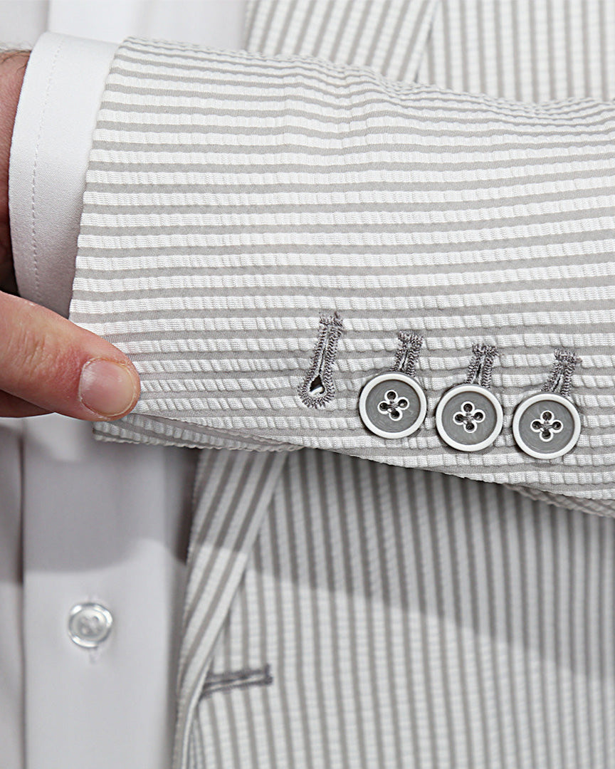 Athletic Fit Stretch Blazer - Grey & White Seersucker