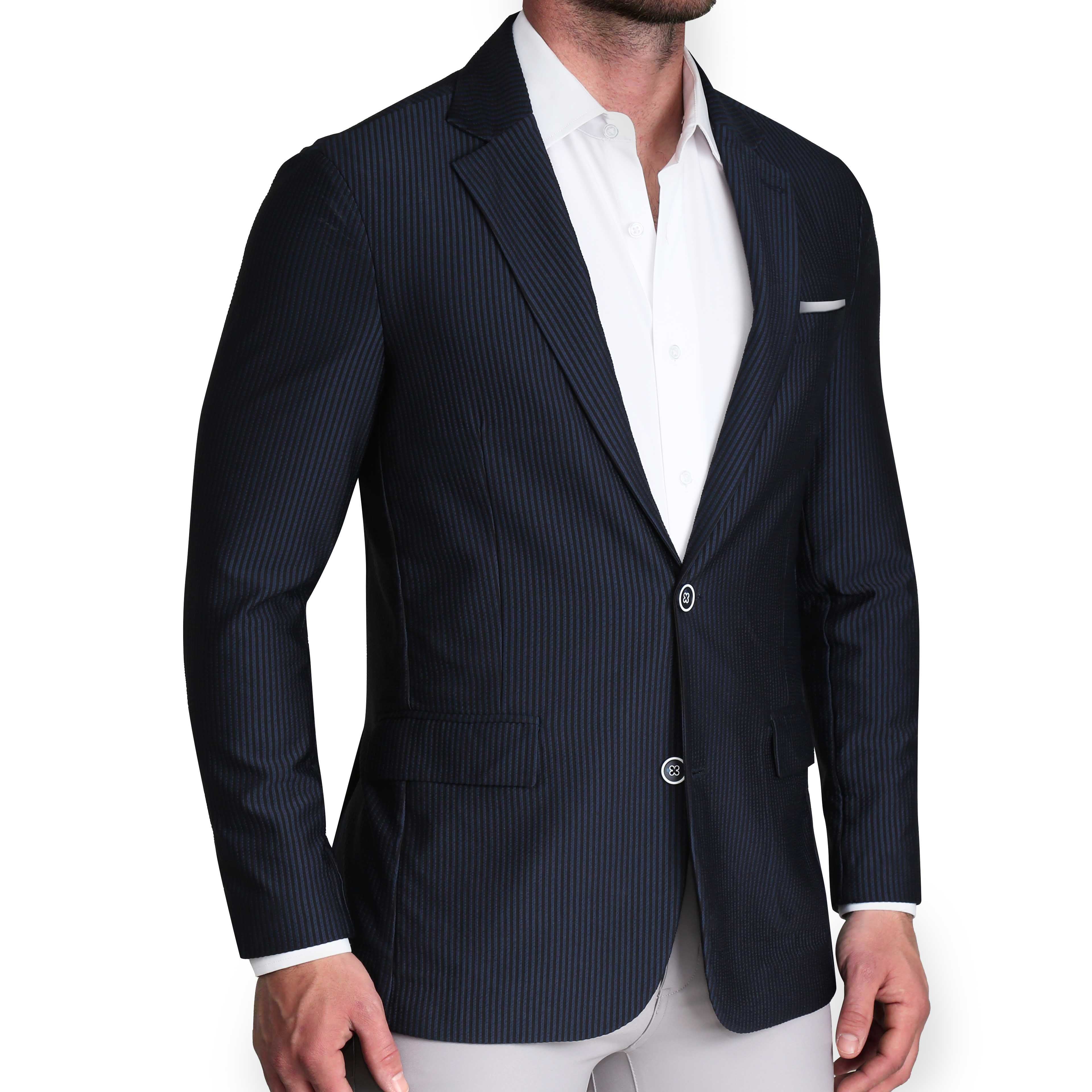 Athletic Fit Stretch Blazer - Navy Seersucker