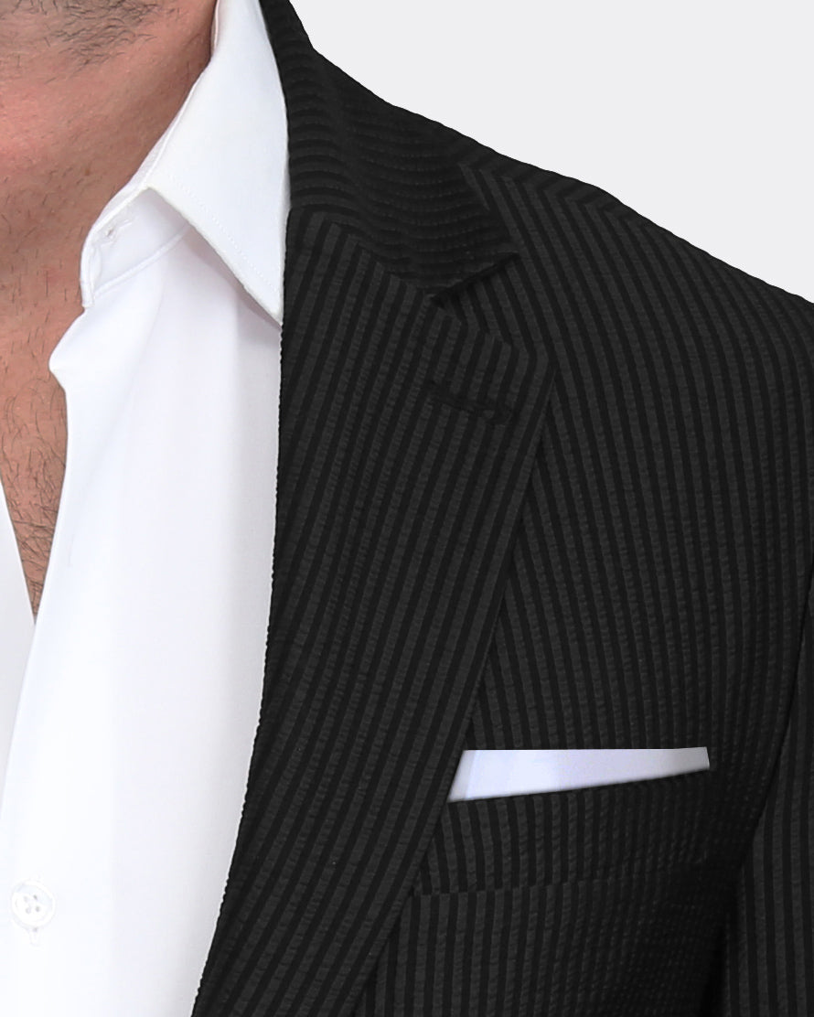 Athletic Fit Stretch Blazer - Black Seersucker