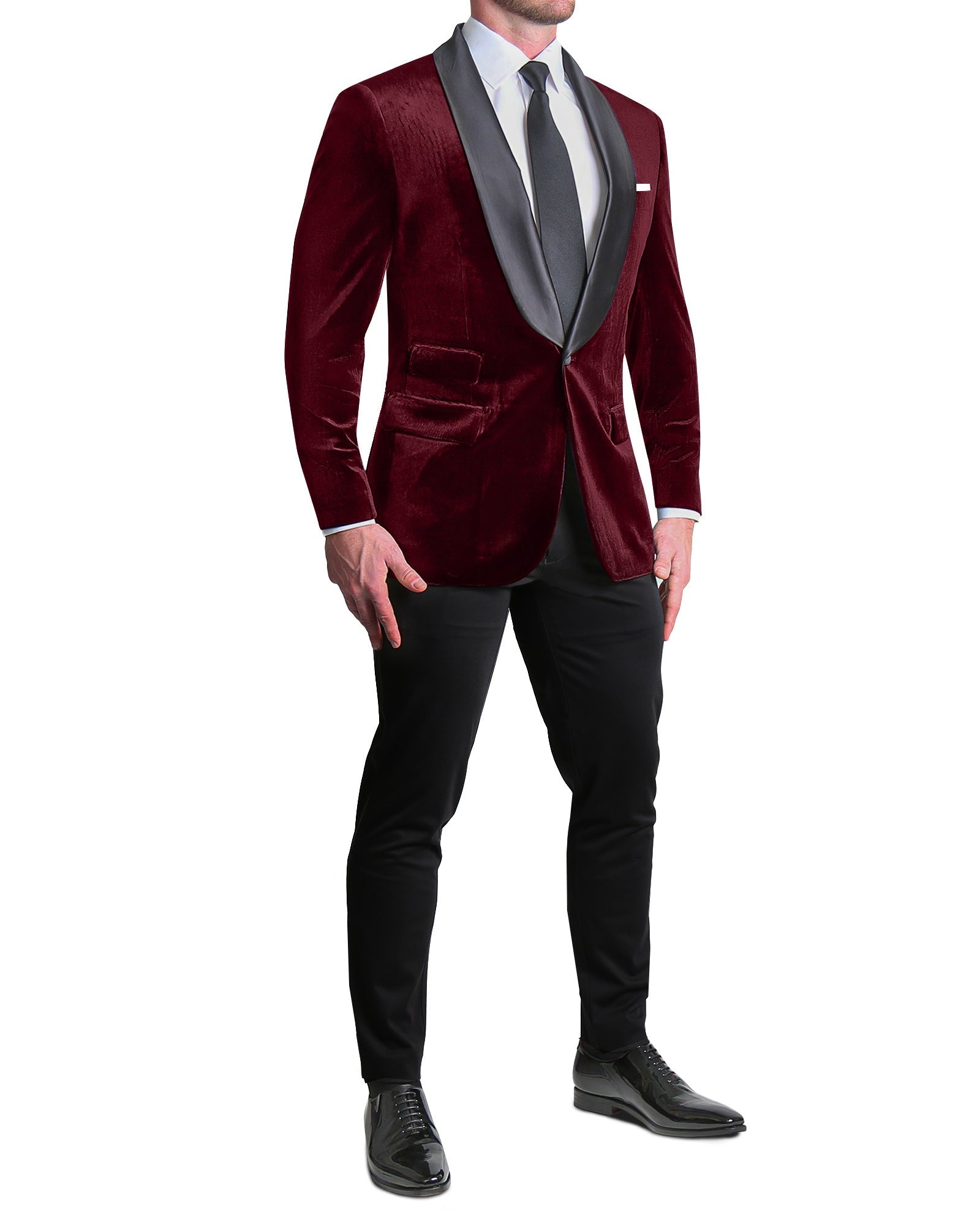 Athletic Fit Stretch Tuxedo - Maroon Velvet