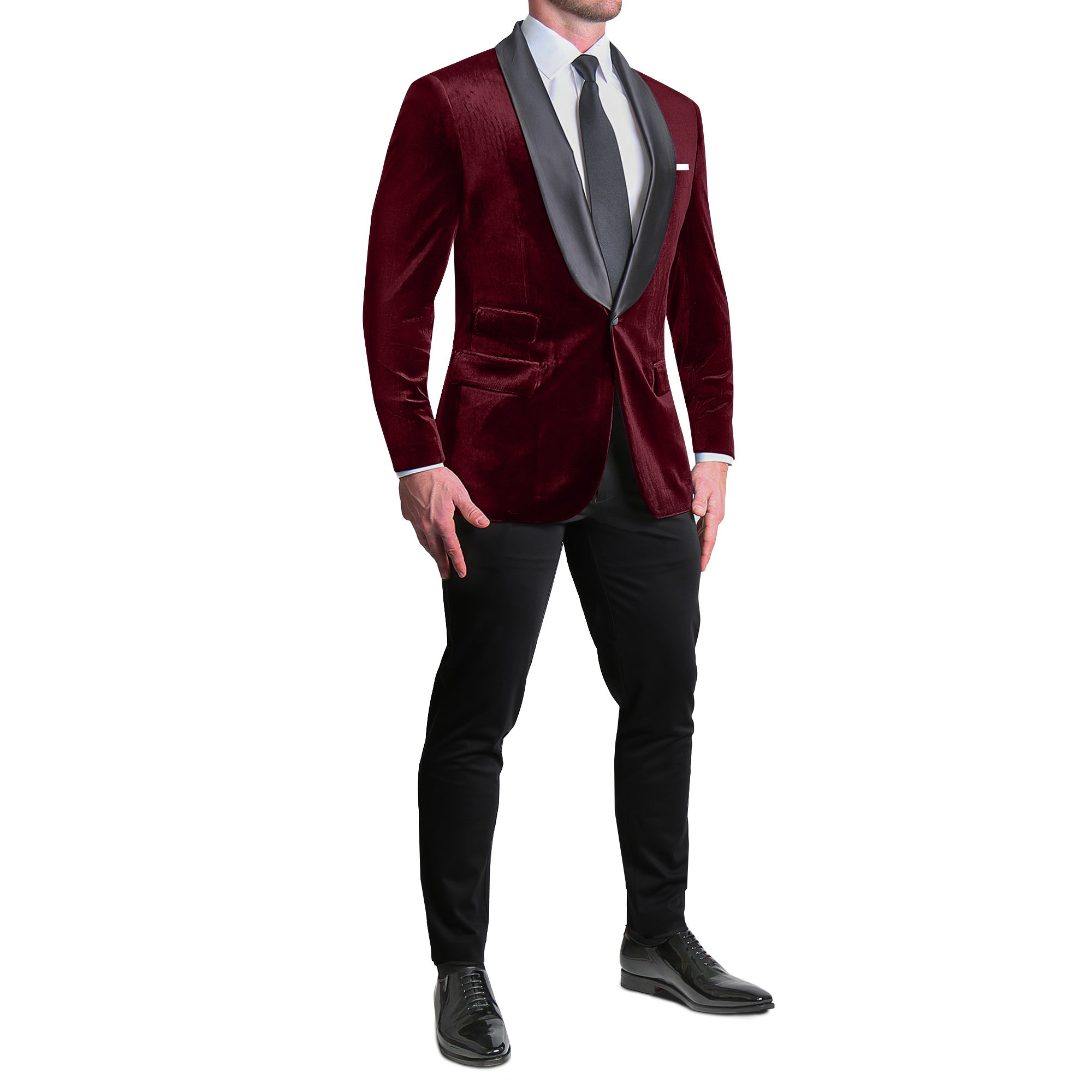 Athletic Fit Stretch Tuxedo - Maroon Velvet