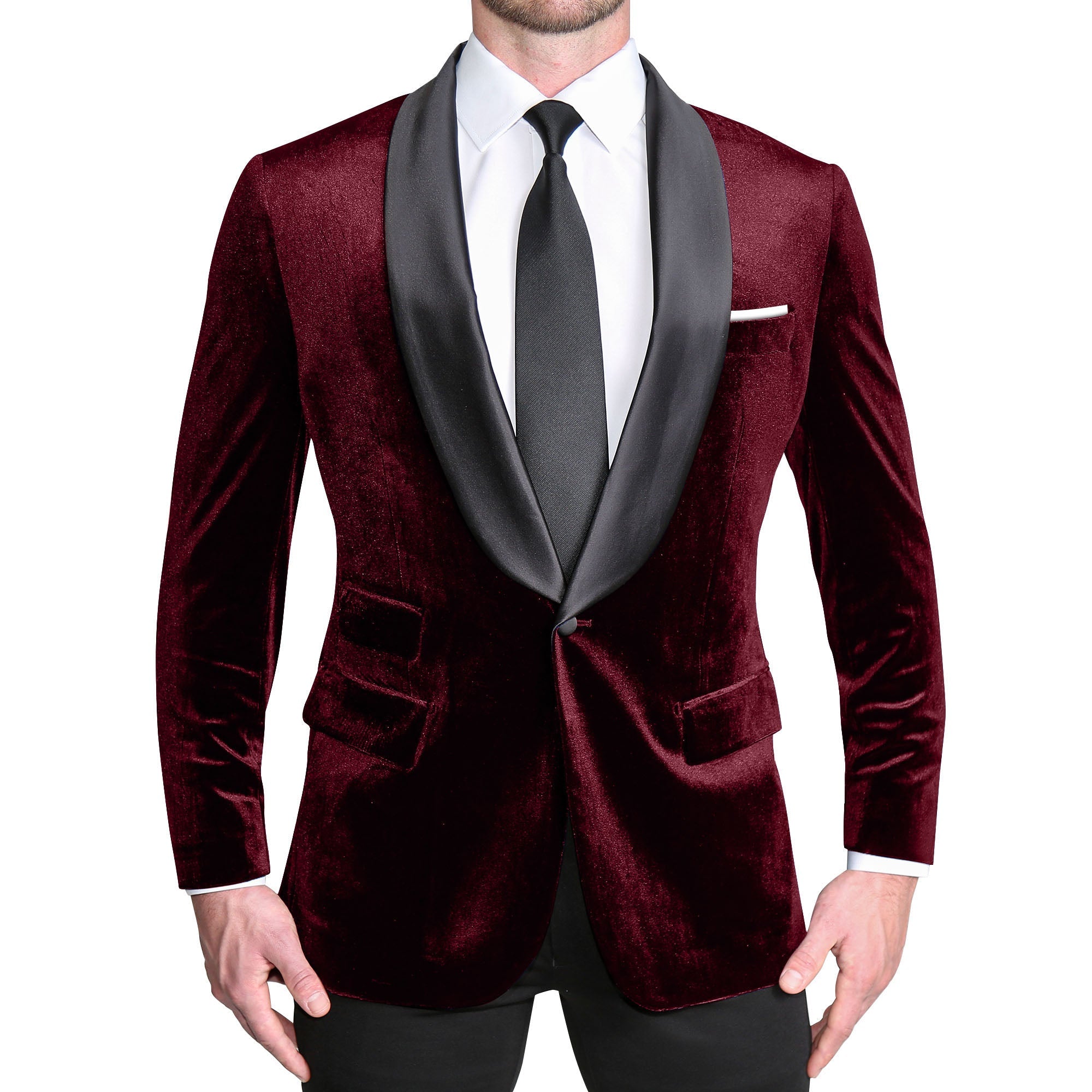 Athletic Fit Stretch Tuxedo - Maroon Velvet