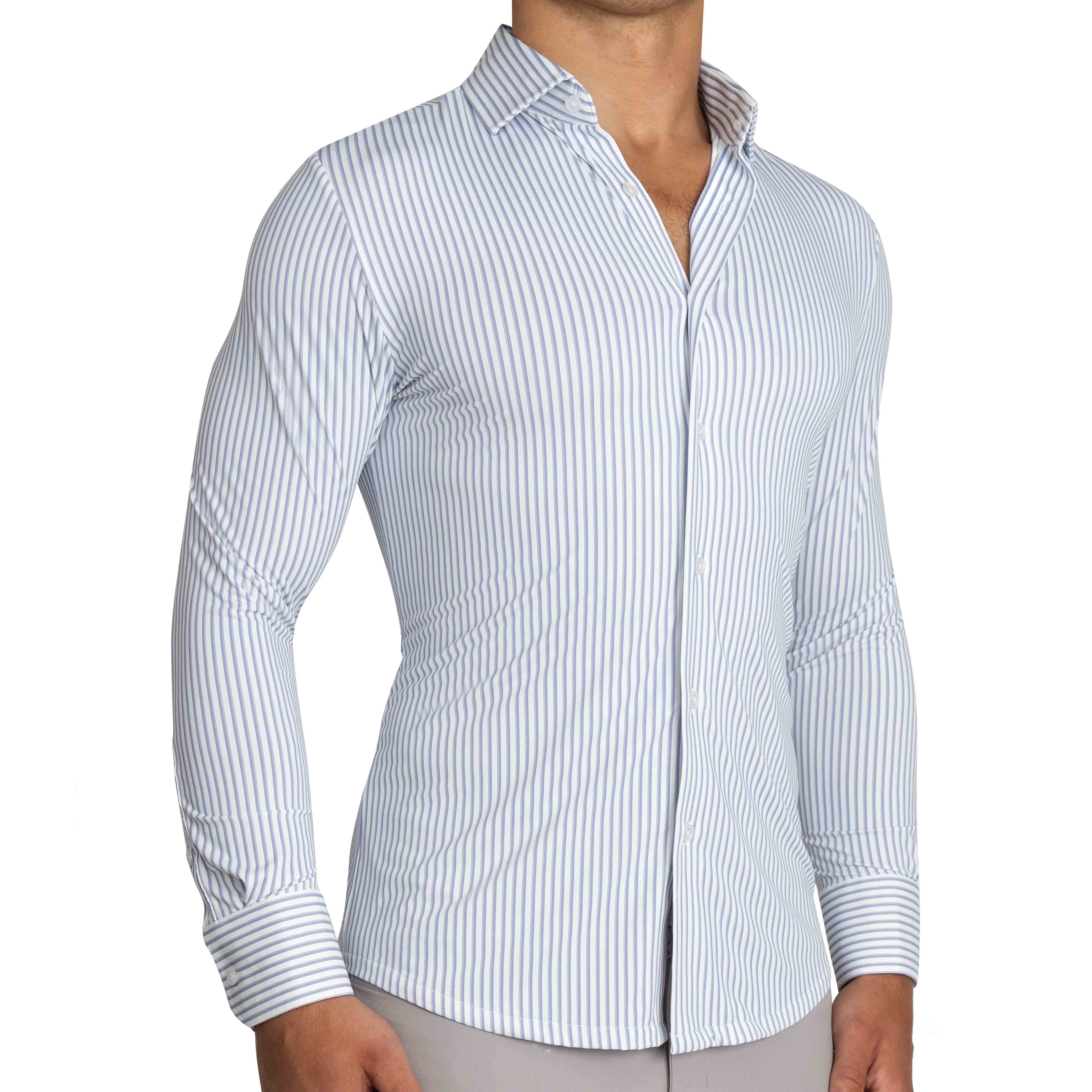 Blue and white striped dress shirt best sale