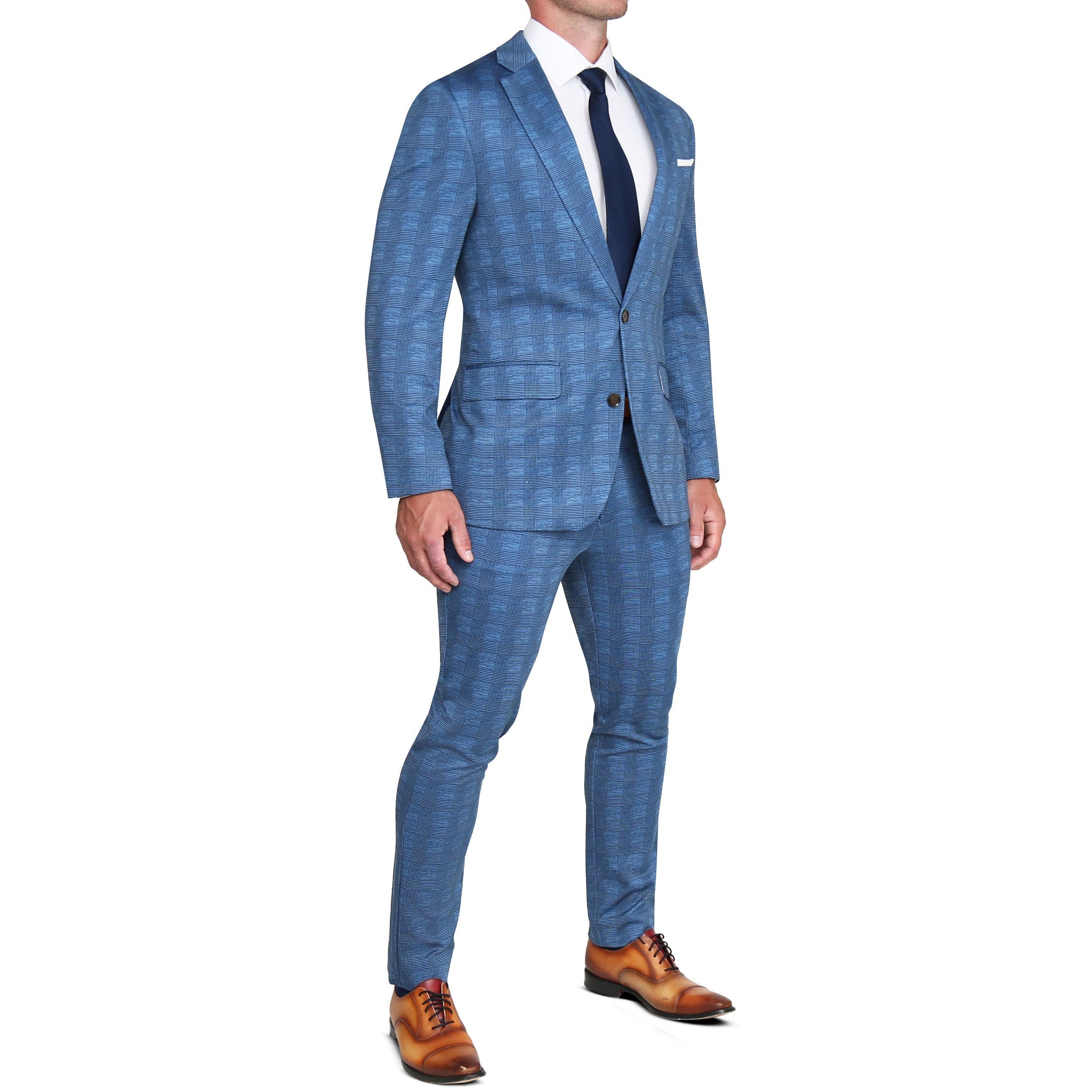 Brushed Tech Suit Pant - Electric Blue Plaid