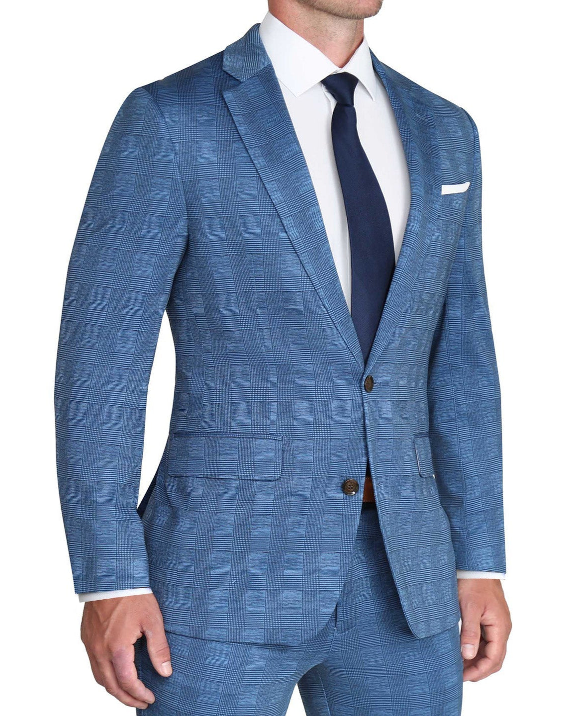 Athletic Fit Stretch Suit - Electric Blue Plaid