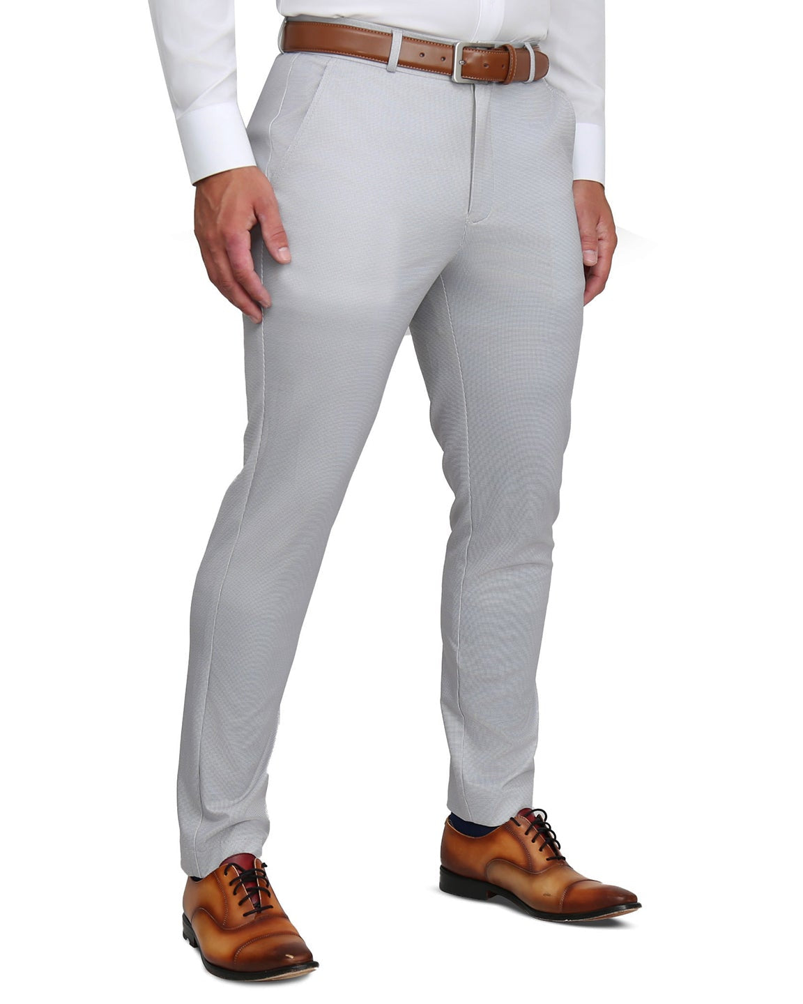 Athletic Fit Stretch Suit - Light Grey Microcheck