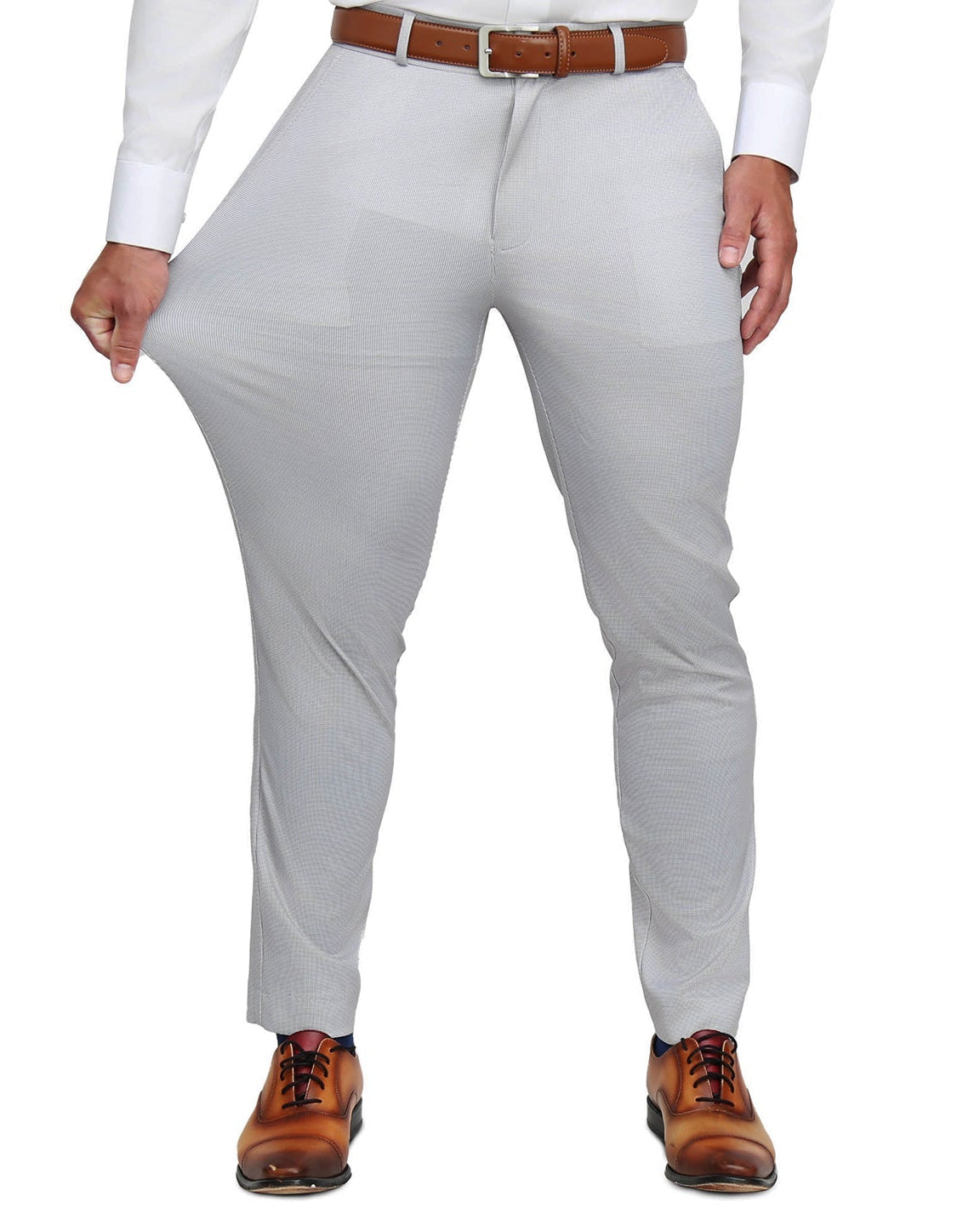 Athletic Fit Stretch Suit - Light Grey Microcheck