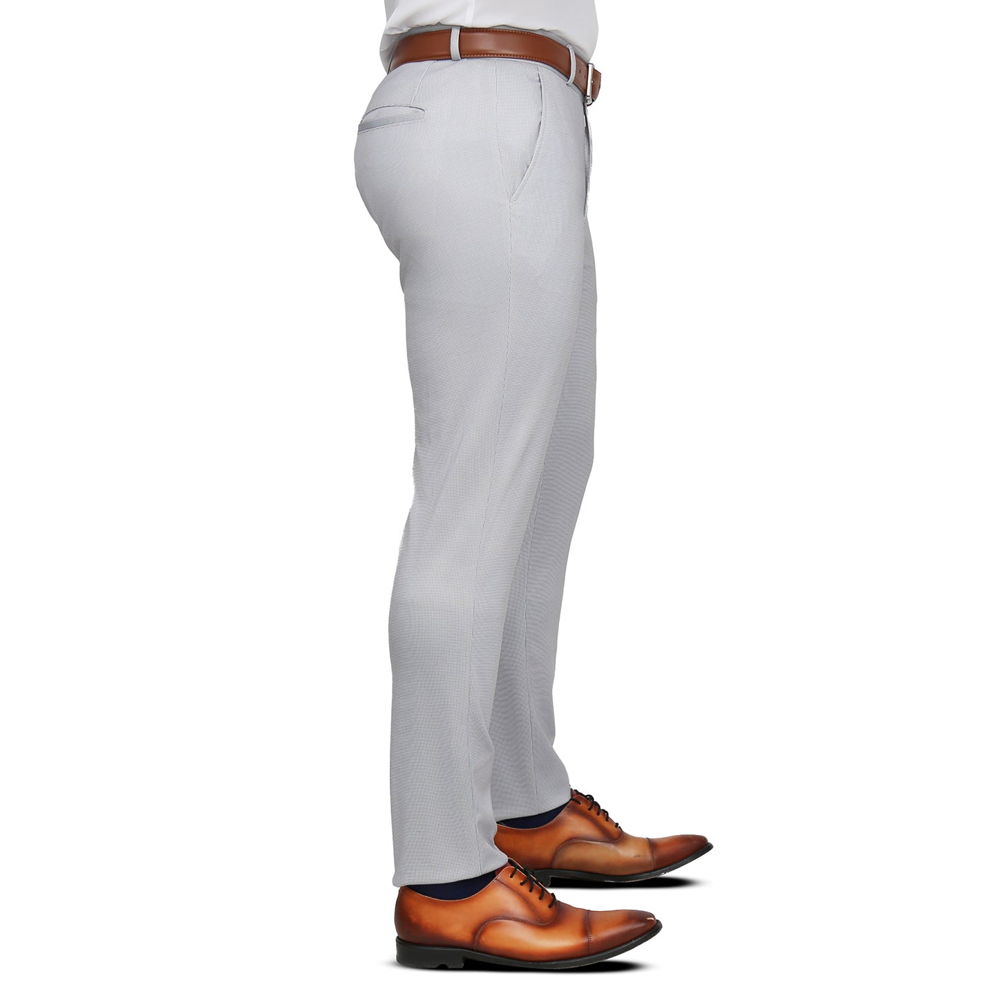 Brushed Tech Suit Pant - Light Grey Microcheck