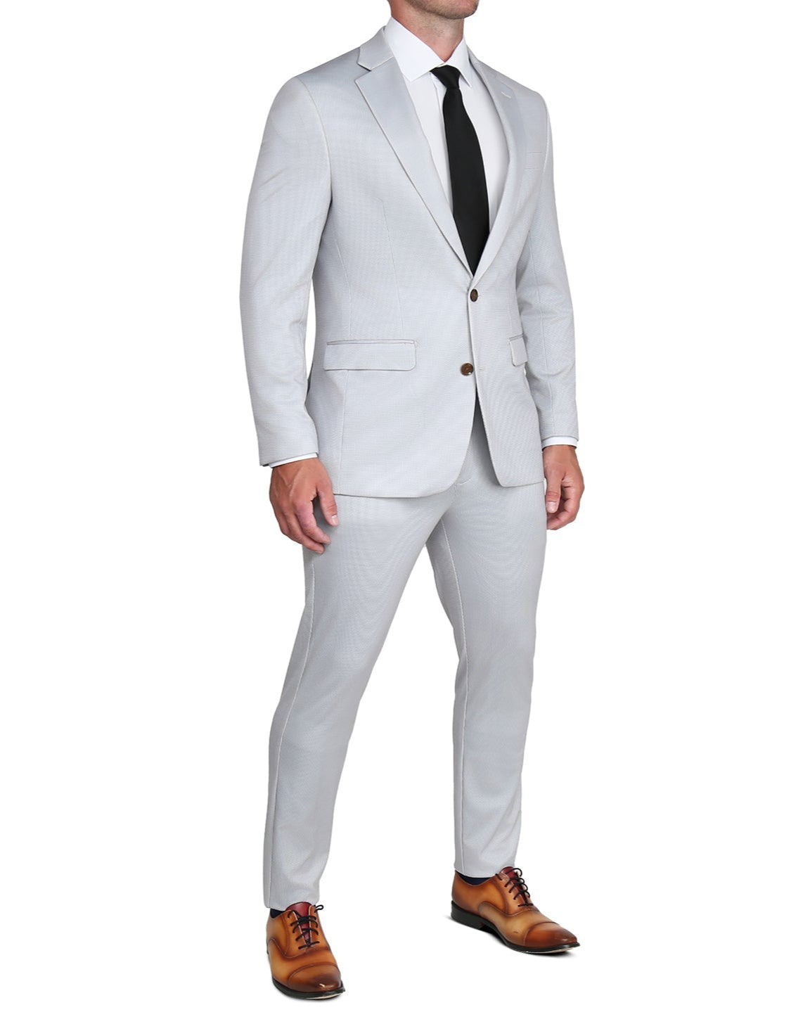 Athletic Fit Stretch Suit - Light Grey Microcheck