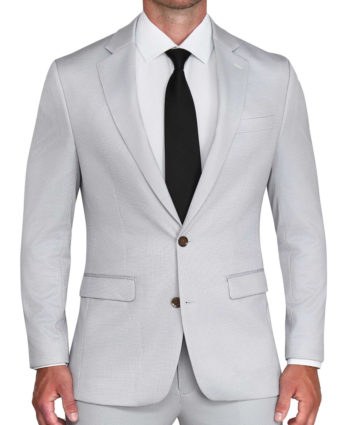 Athletic Fit Stretch Suit - Light Grey Microcheck