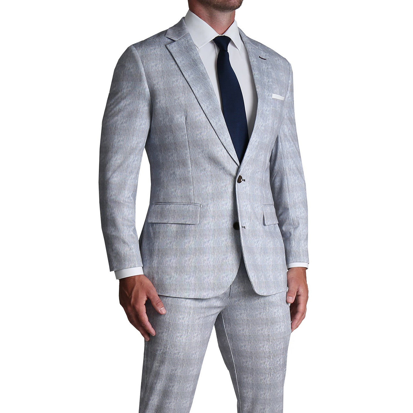 Athletic Fit Stretch Suit - Light Grey Plaid