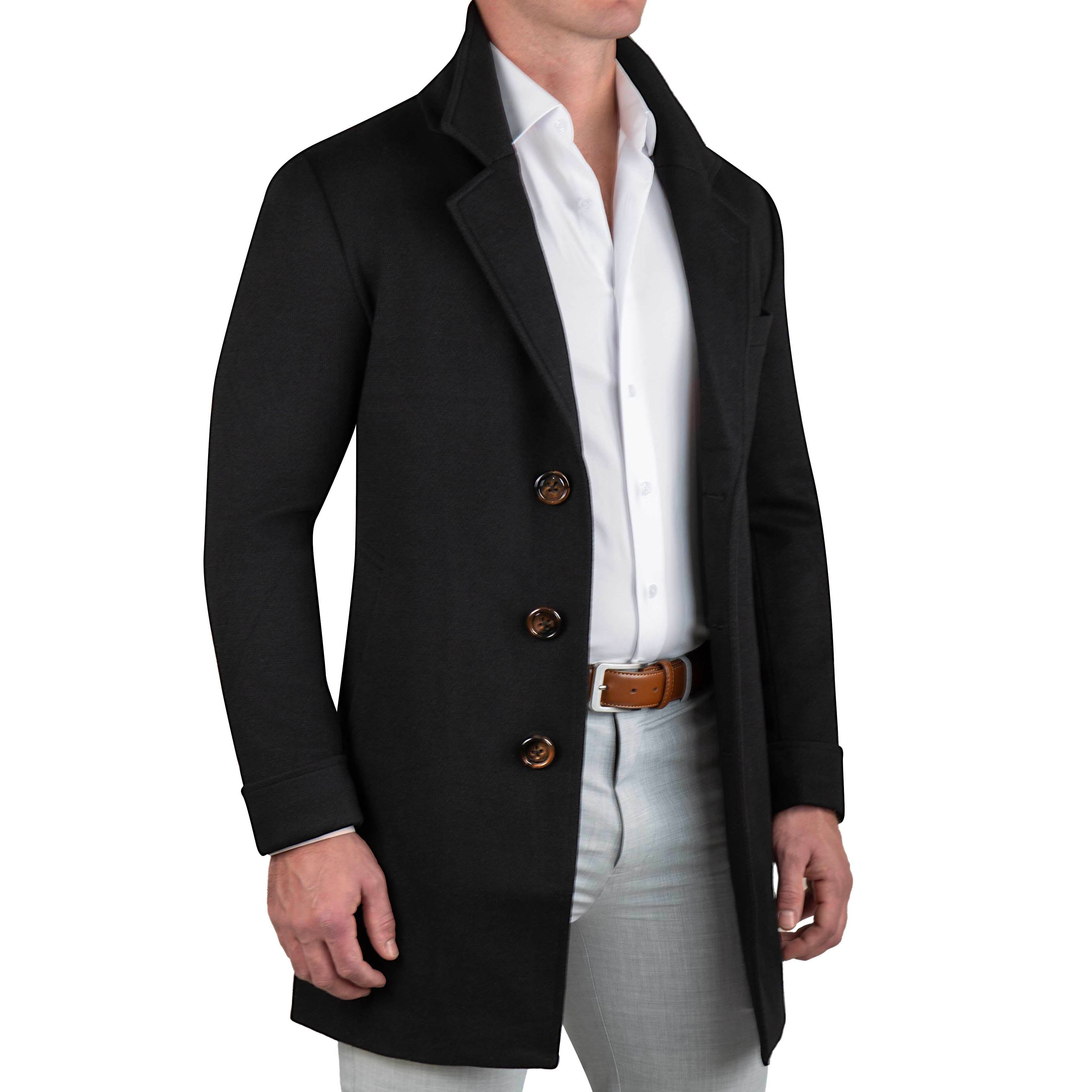 3 Button Overcoat - Black Herringbone