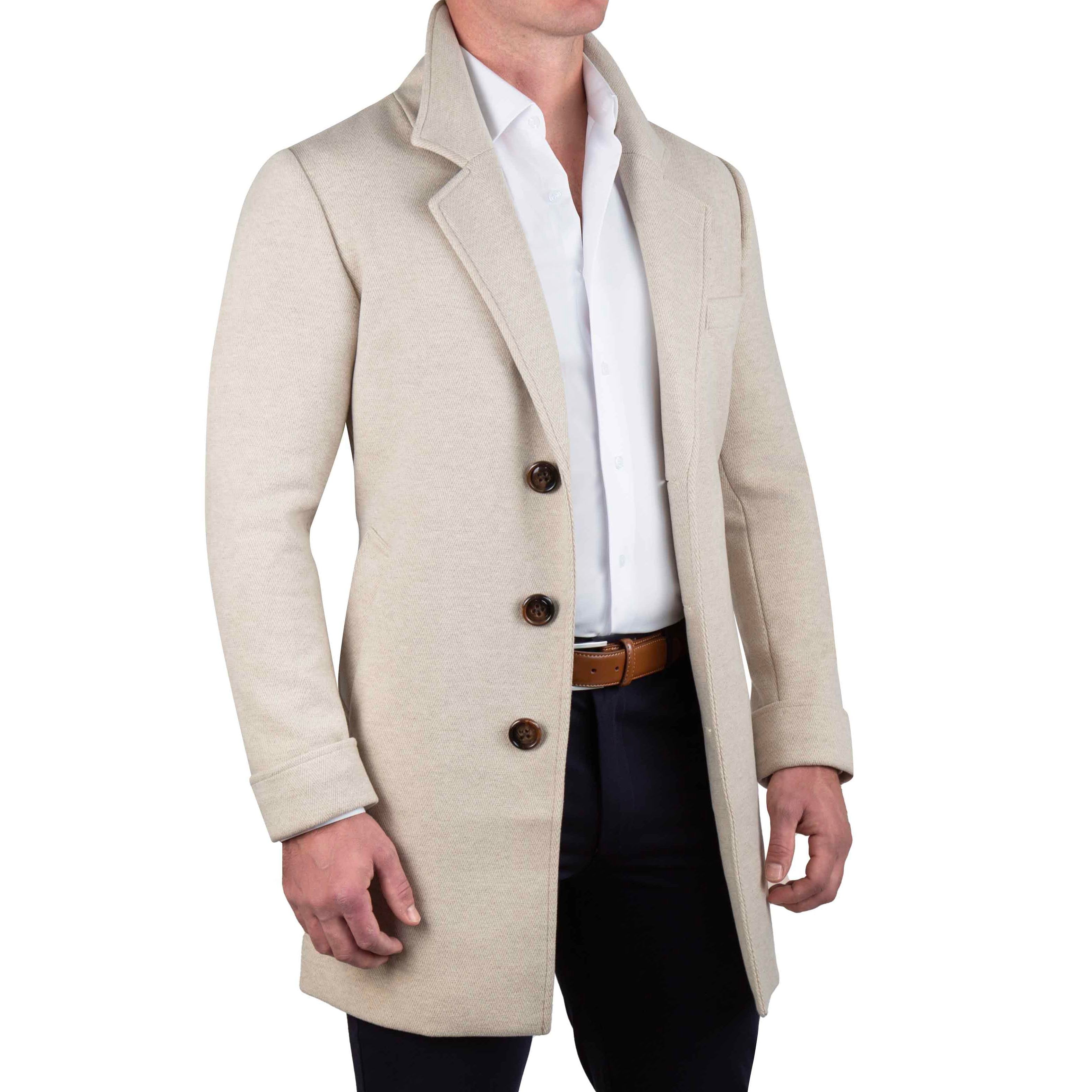 3 Button Overcoat - Tan Herringbone