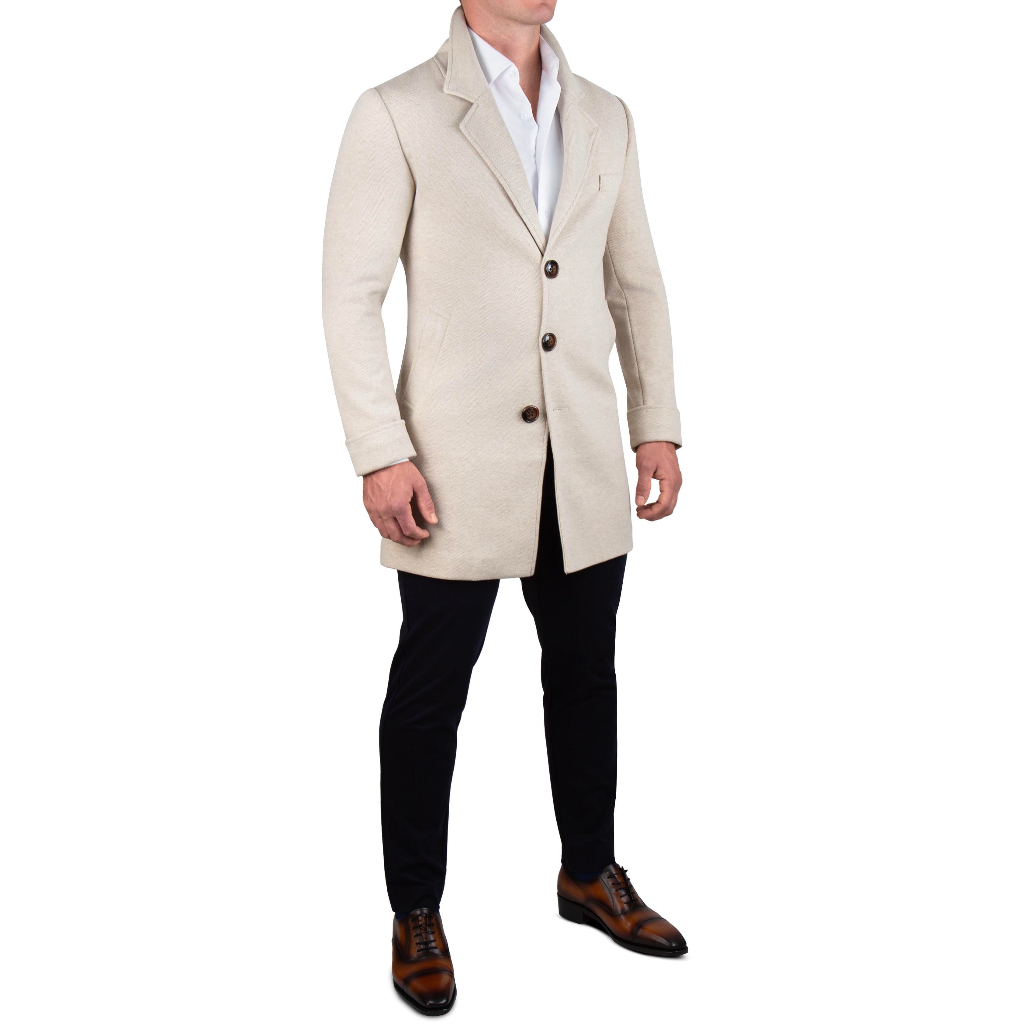 3 Button Overcoat - Tan Herringbone