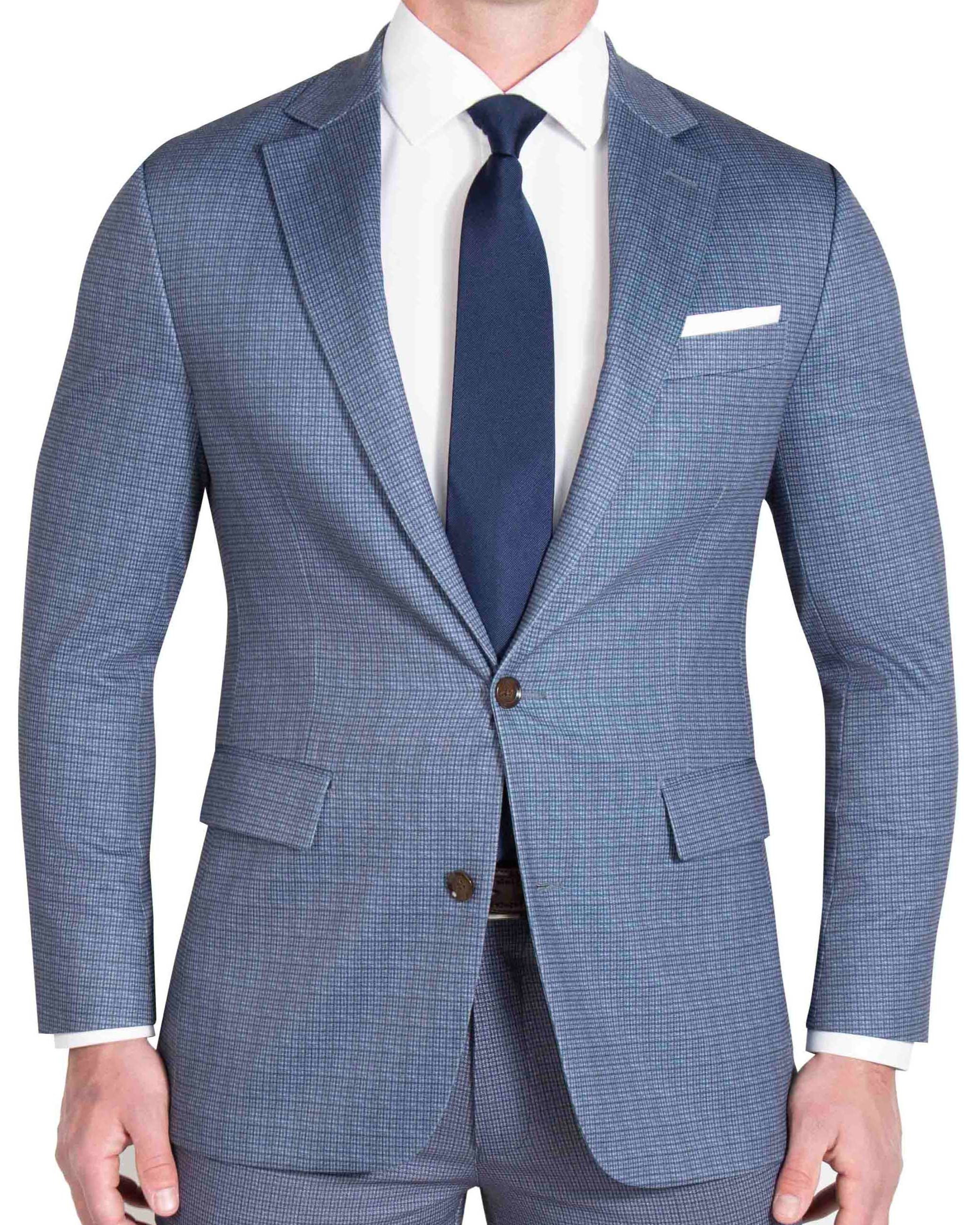 Athletic Fit Stretch Blazer - Blue Mini Windowpane with Light Grey Microcheck