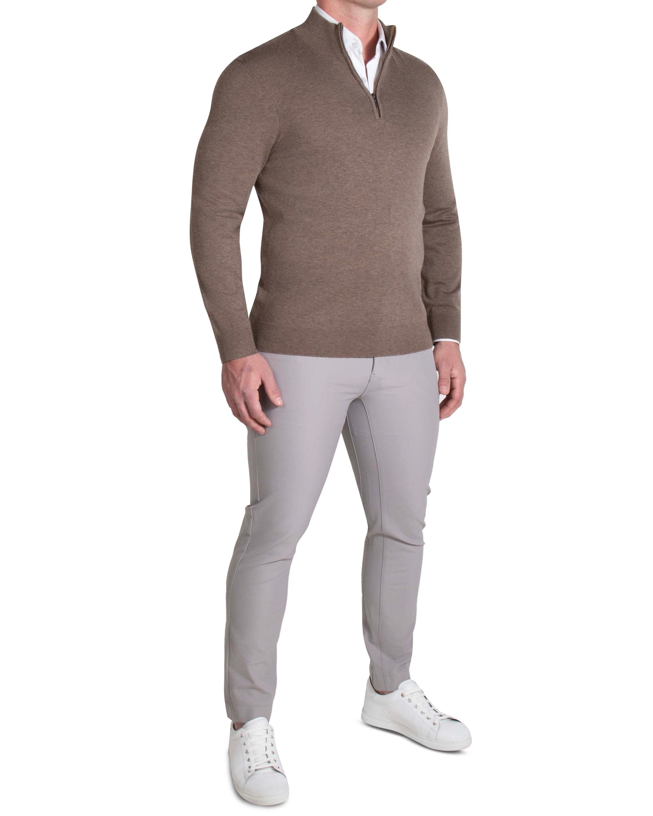 Mid-Weight Wool Quarter Zip - Brown