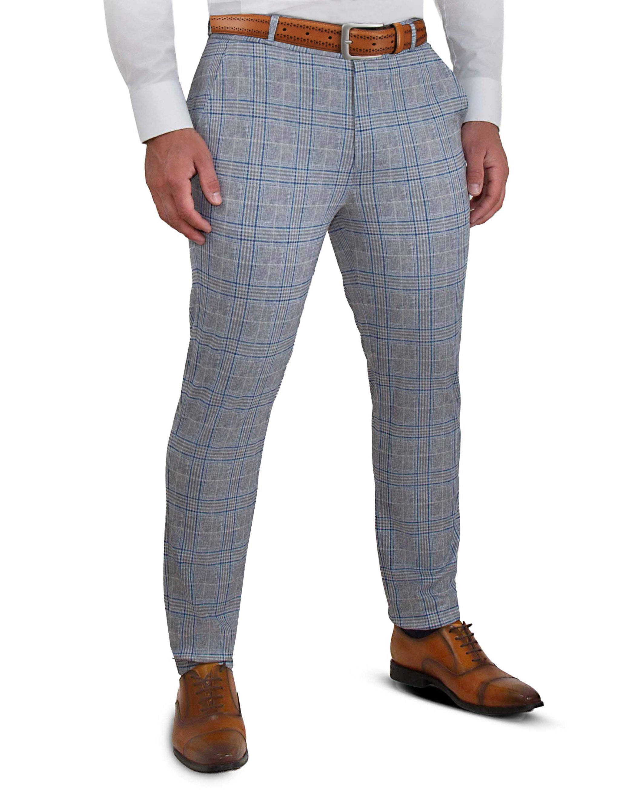 Athletic Fit Stretch Suit - Grey & Royal Blue Plaid
