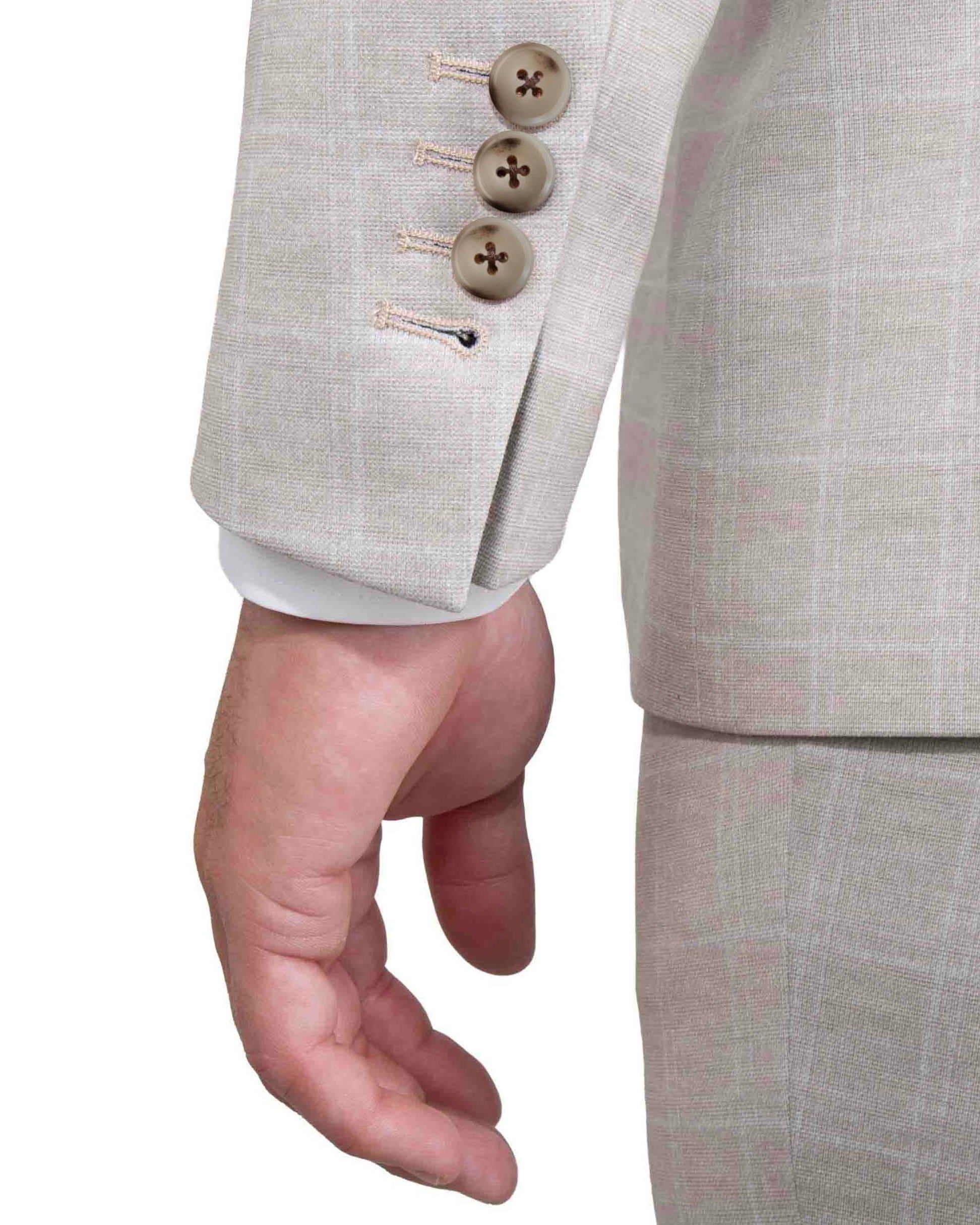 Athletic Fit Stretch Suit - Tan and White Windowpane Suit