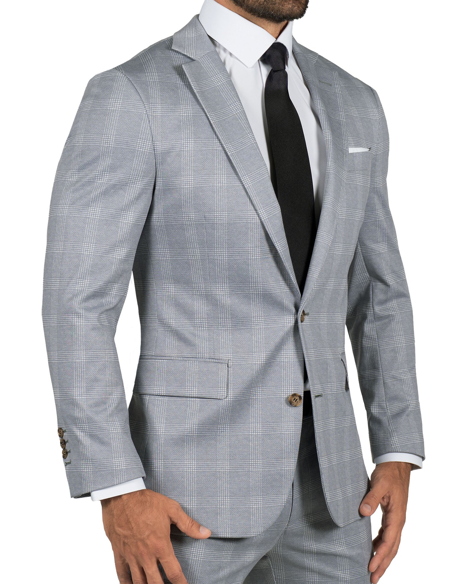 Athletic Fit Stretch Blazer - Ash Grey with White Plaid